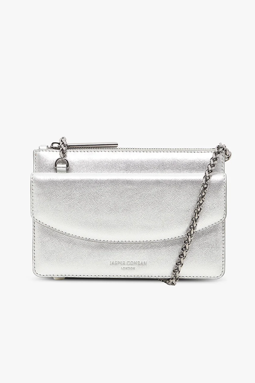 Jasper Conran "Francine" Leather Chain Clutch in Silver