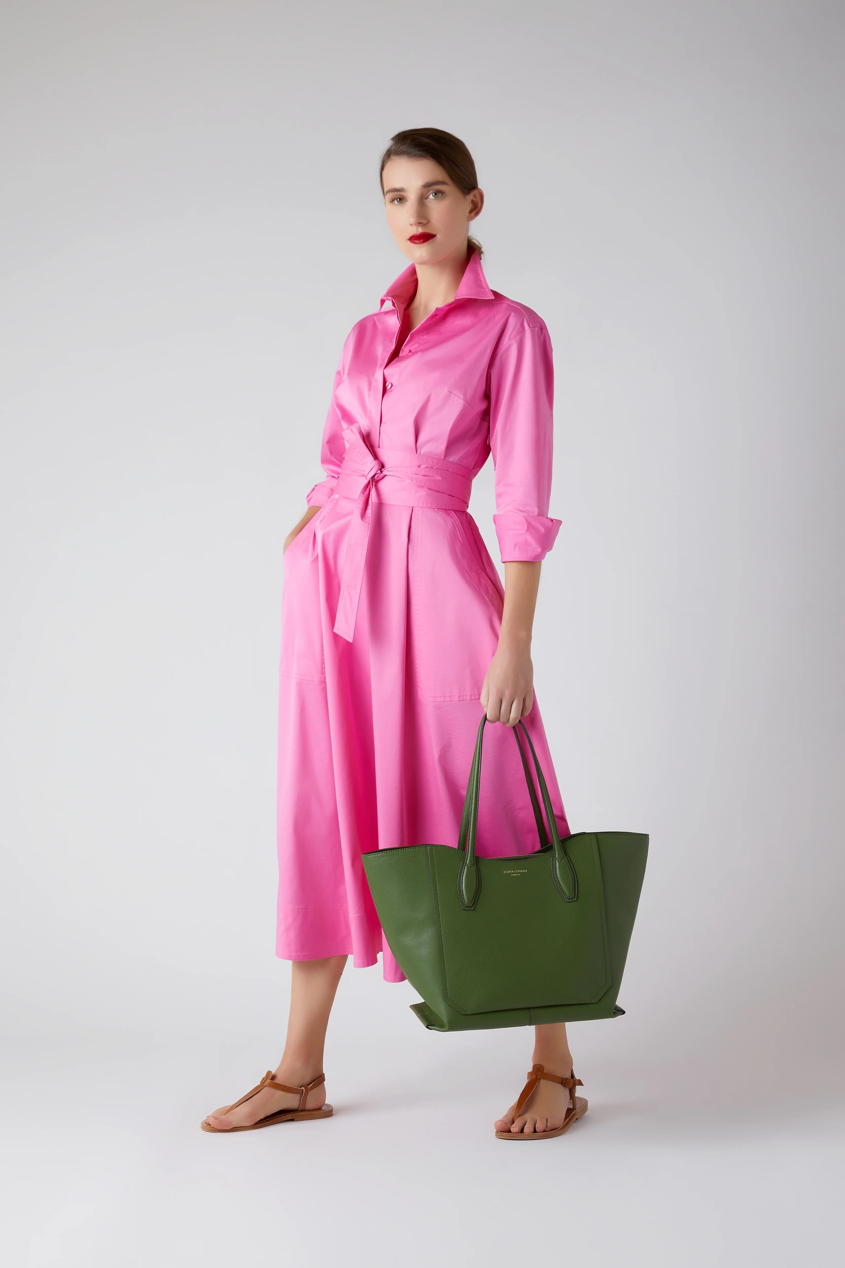 Jasper Conran "Blythe" Full Skirt Shirt Dress in Pink
