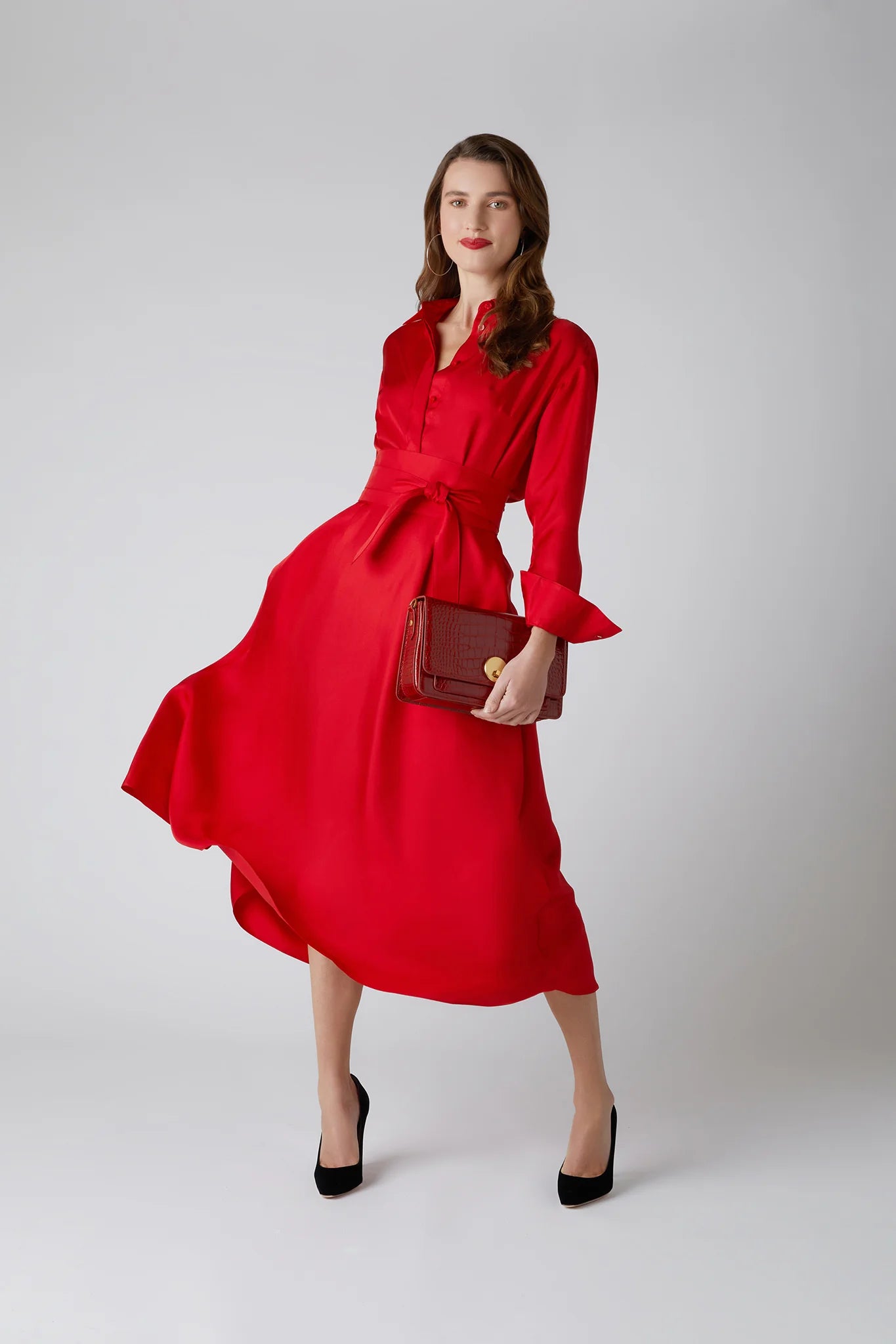 Jasper Conran "Celia" Croc East West Multi Strap Bag in Red