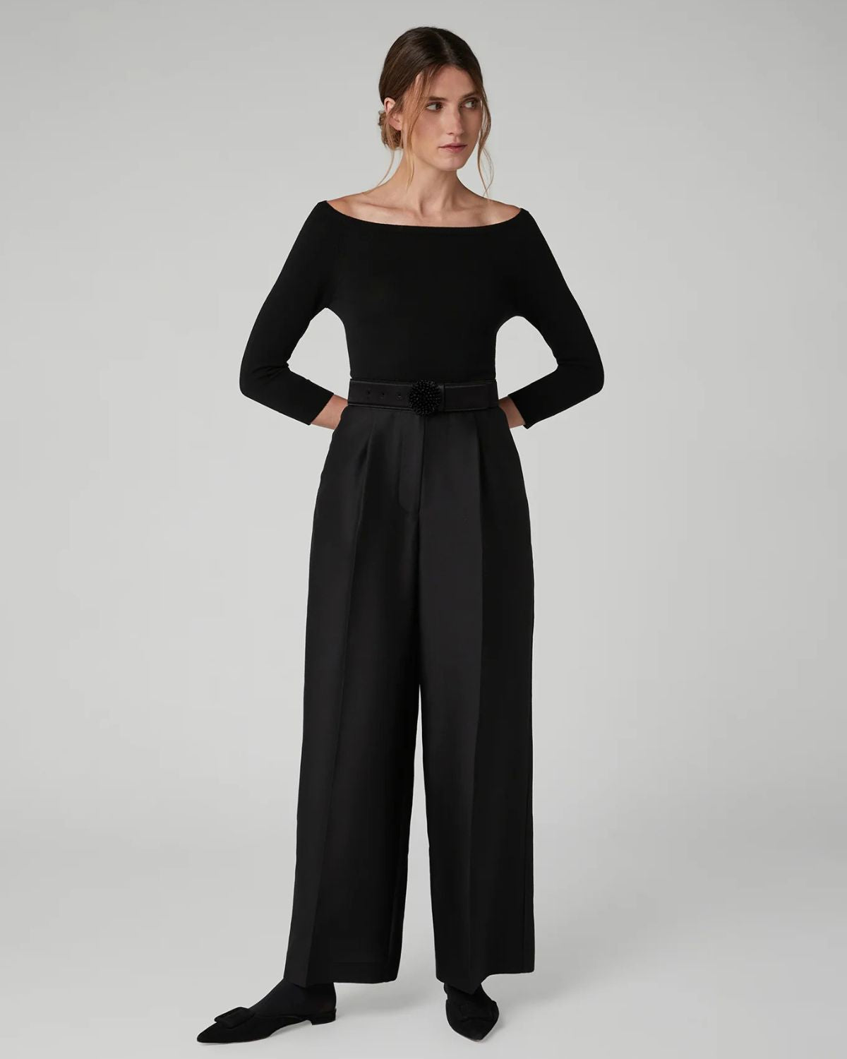 Jasper Conran "Ingrid" Wool Silk Belt in Black