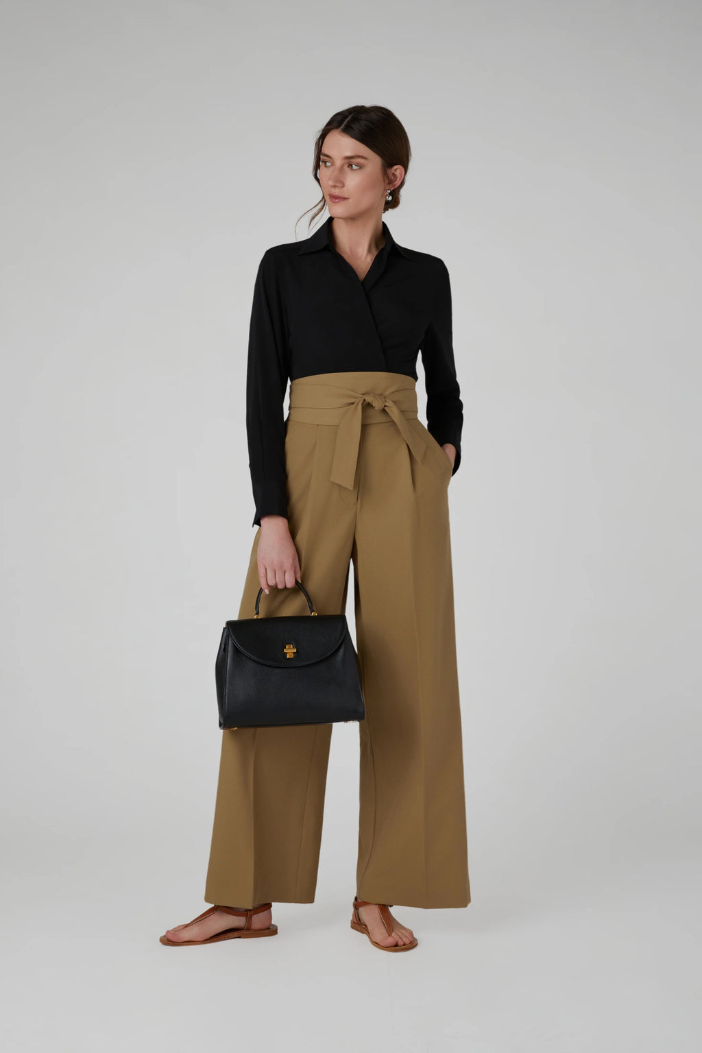 Jasper Conran "Genevieve" Silk Wrap Shirt in Black