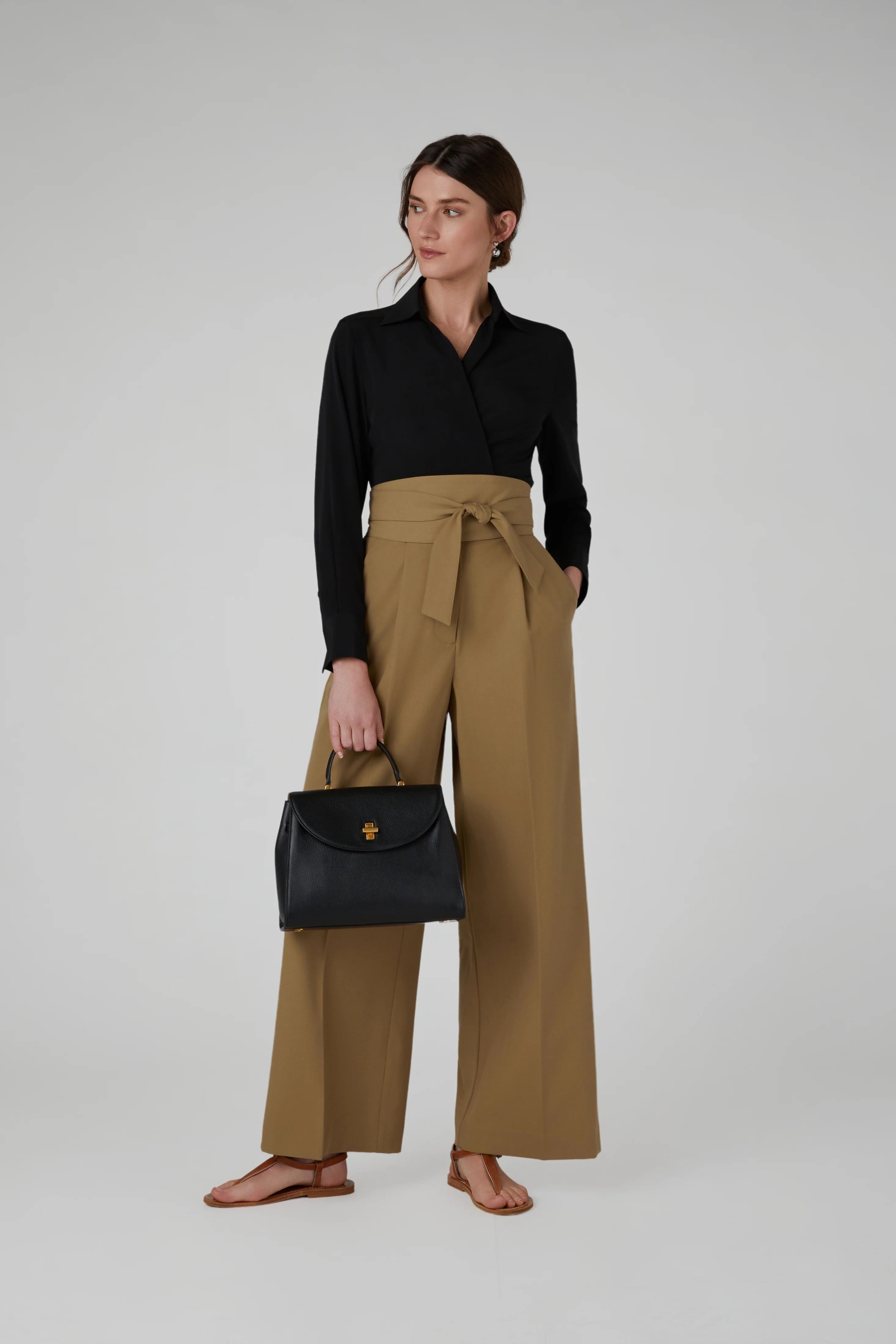 Jasper Conran "Genevieve" Silk Wrap Shirt in Black