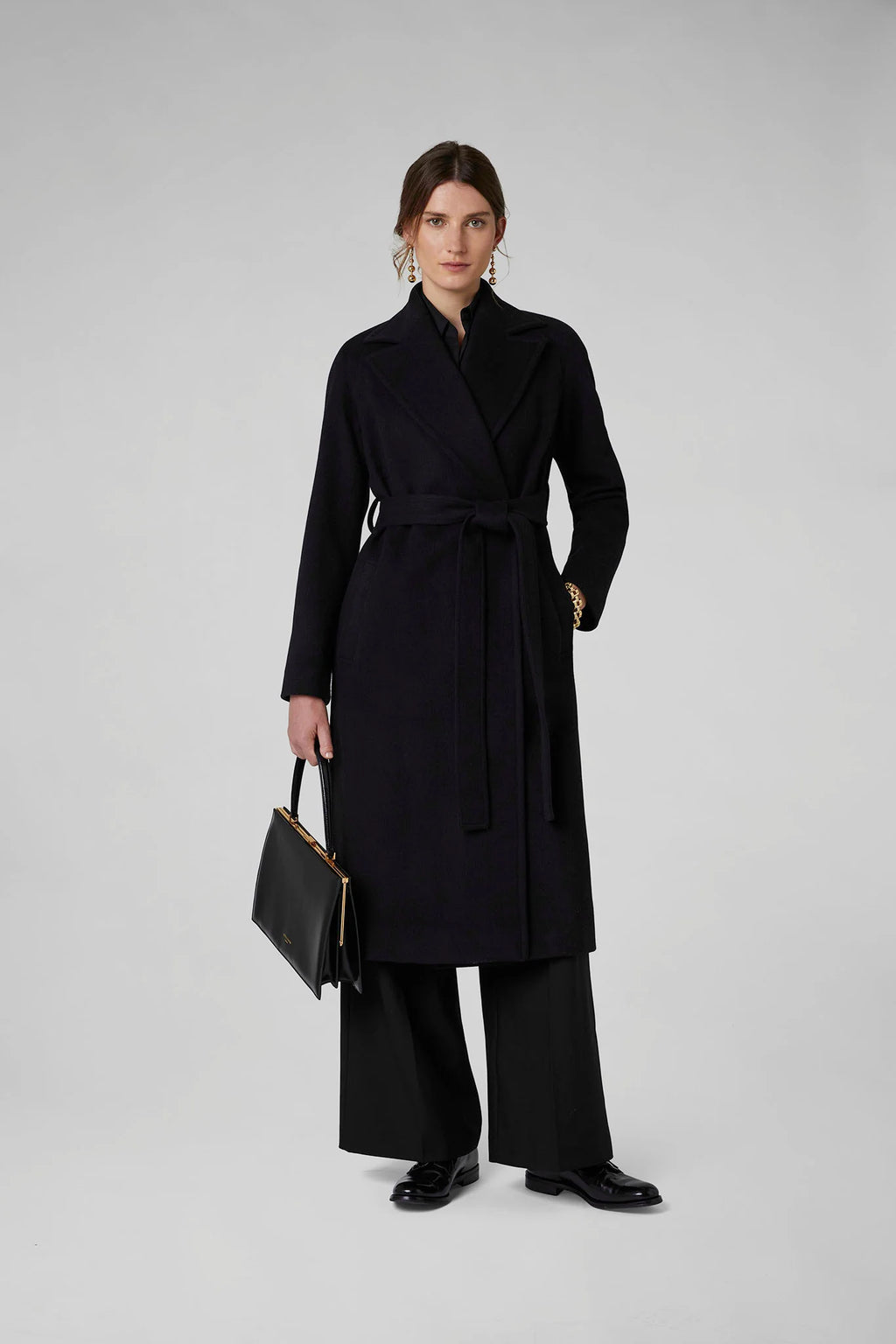 Jasper Conran "Geraldine" Wool Blend Long Coat in Black