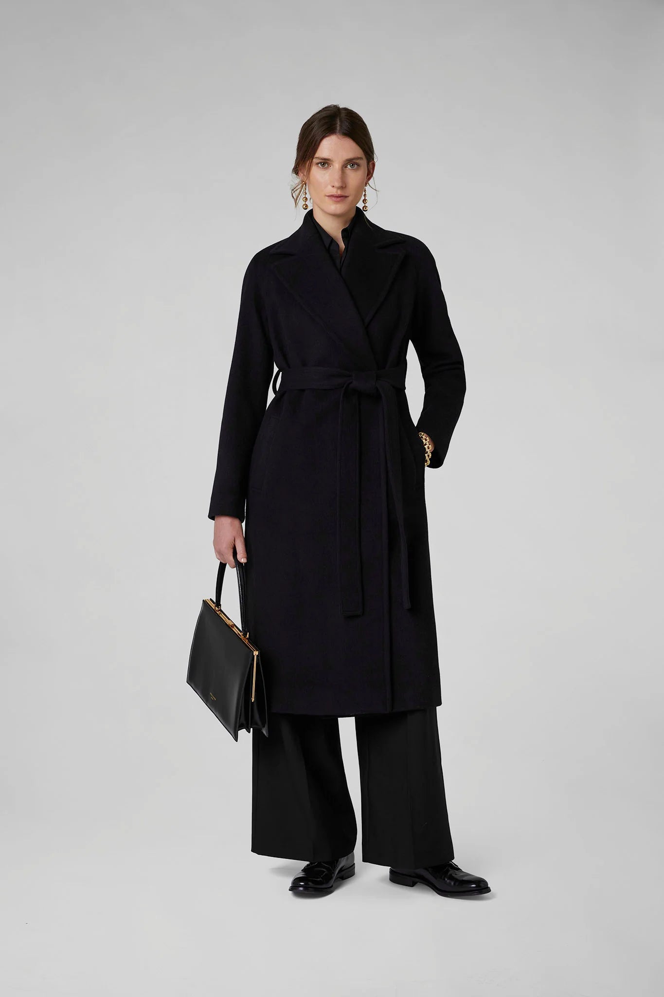 Jasper Conran "Geraldine" Wool Blend Long Coat in Black