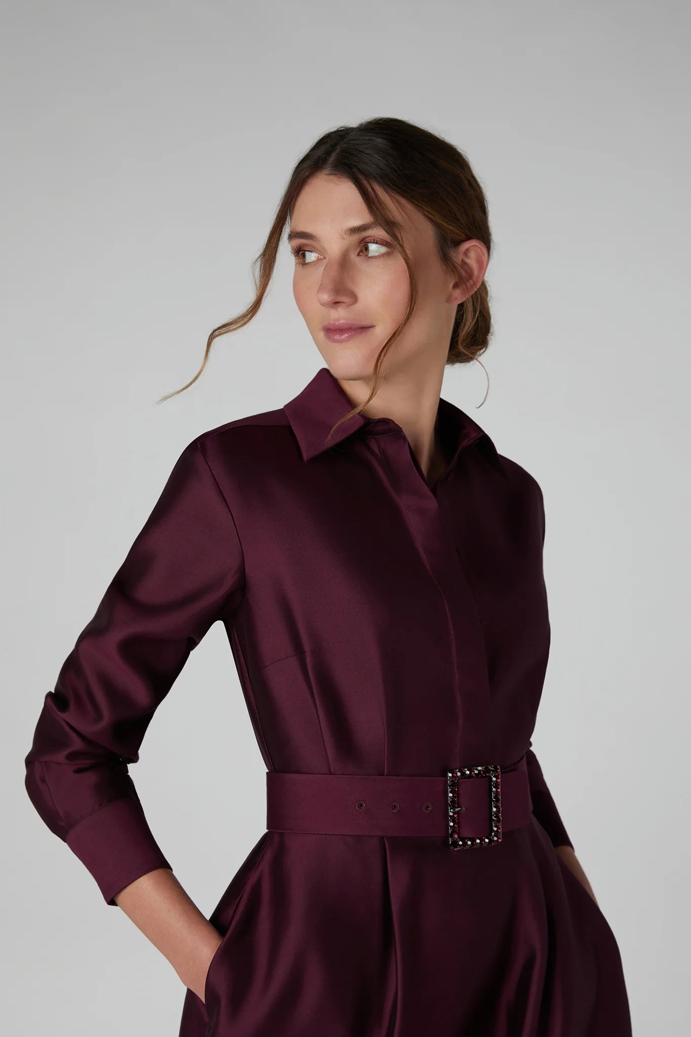 Jasper Conran "Iliana" Wool Silk Jewelled Belt in Berry