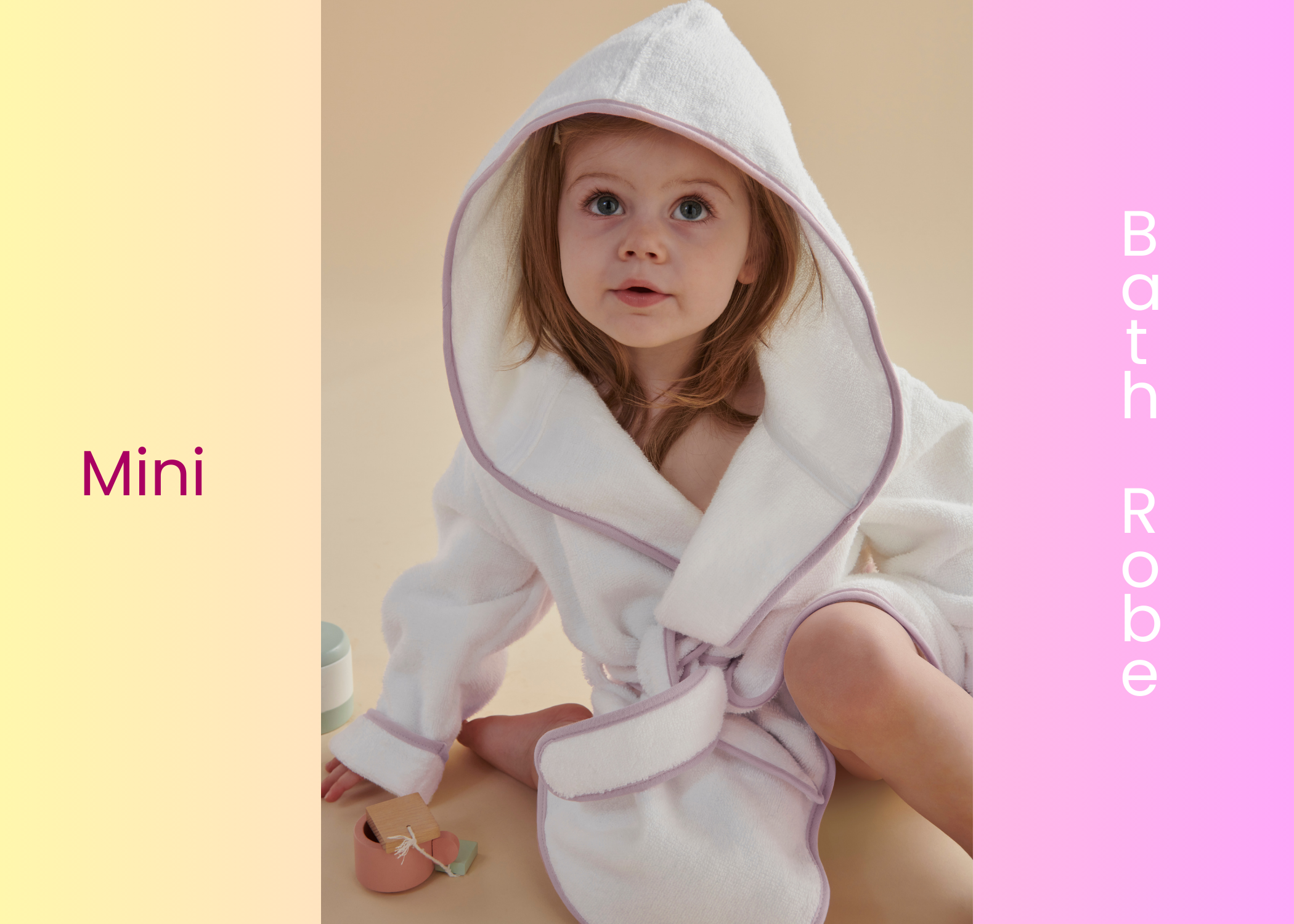 Christy "Mini Hooded" Bath Robe in White & Pink