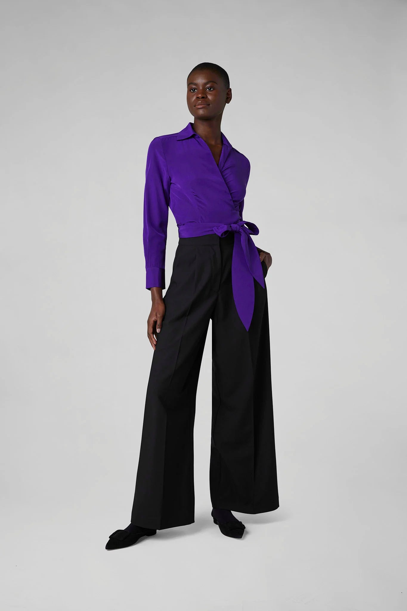 Jasper Conran "Genevieve" Silk Wrap Shirt in Purple