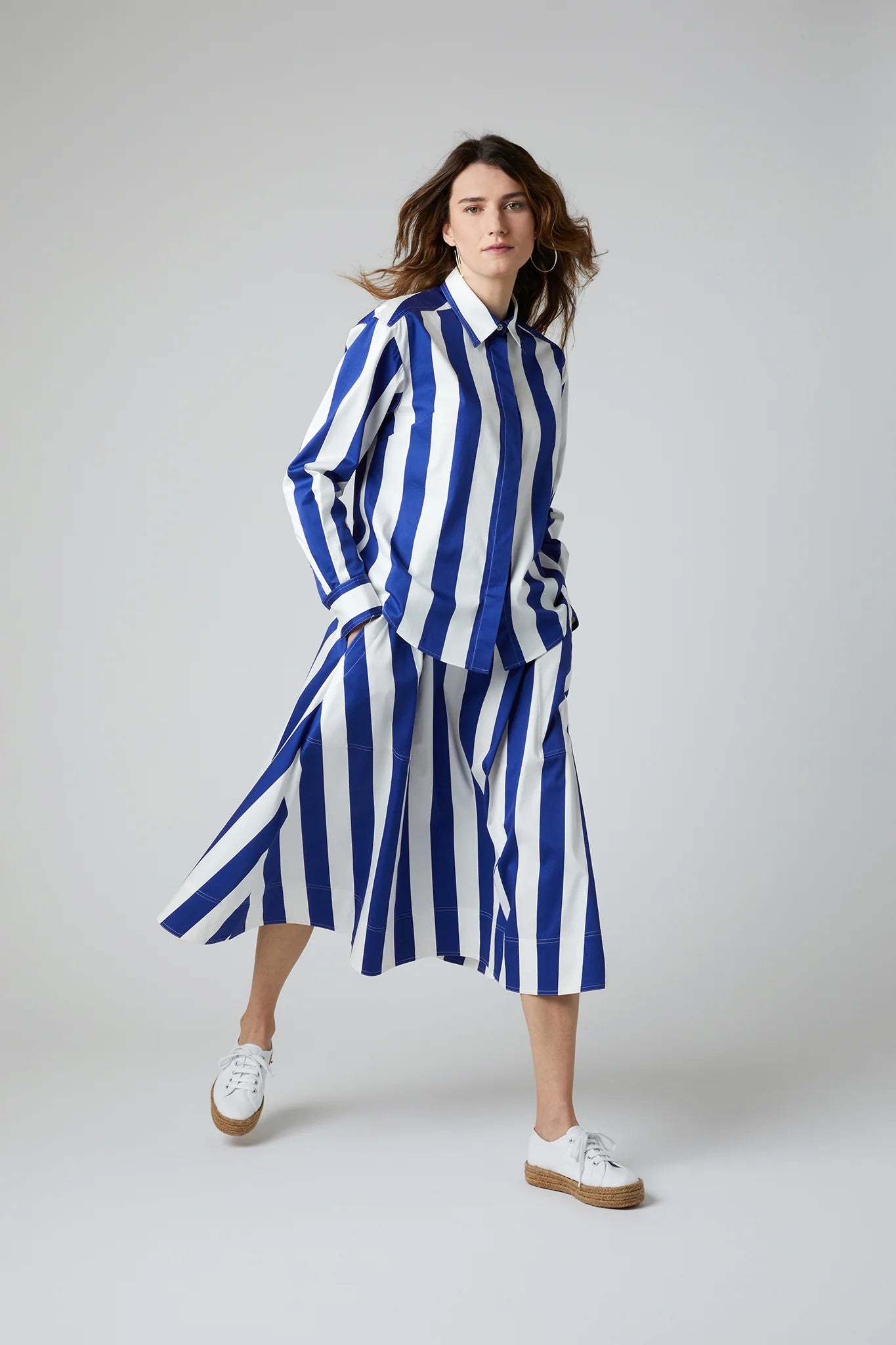 Jasper Conran "Floretta" Striped Button Through Cotton Shirt in Blue