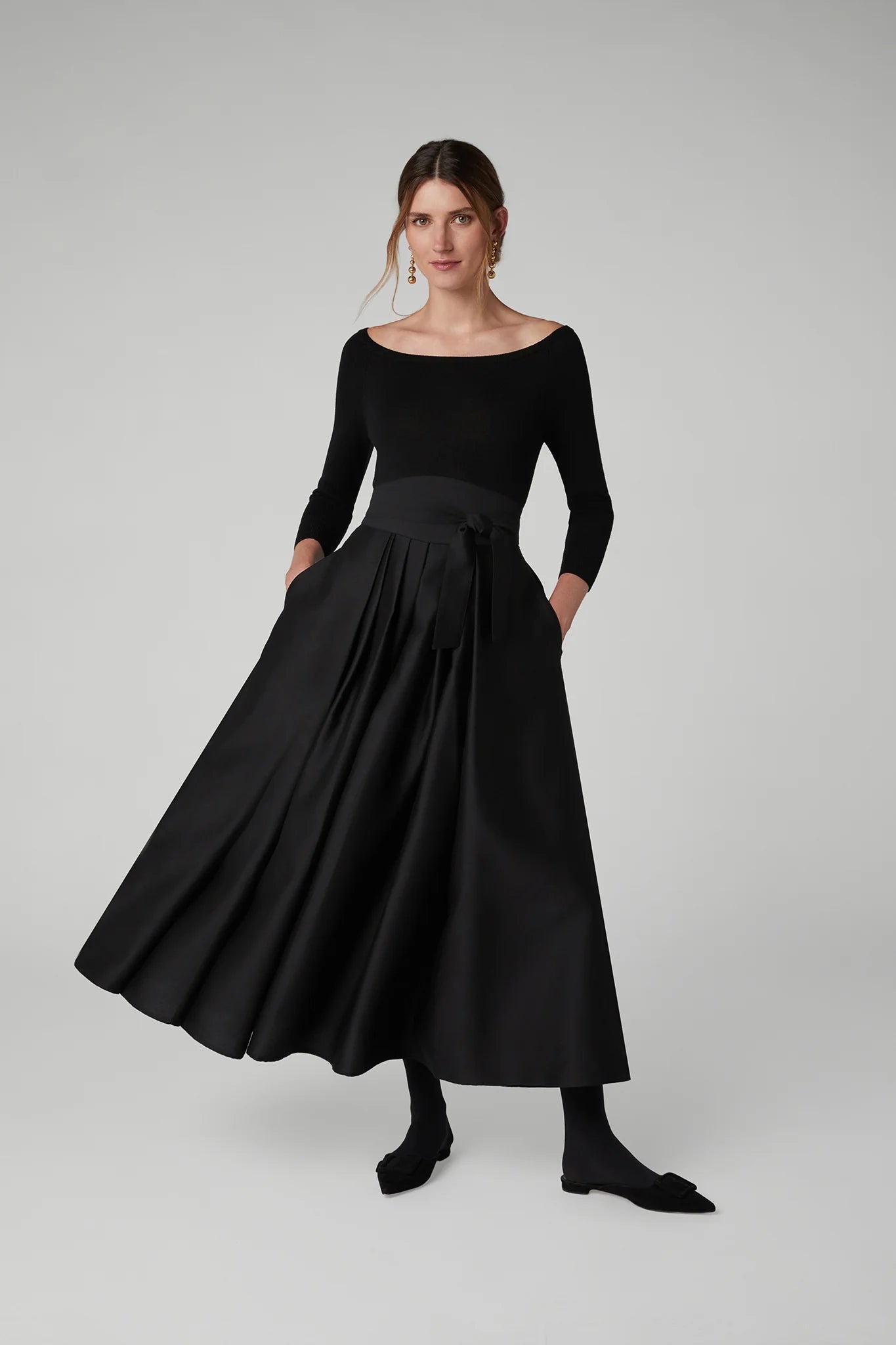 Jasper Conran "Ida" Wool Silk Inverted Pleat Skirt in Black