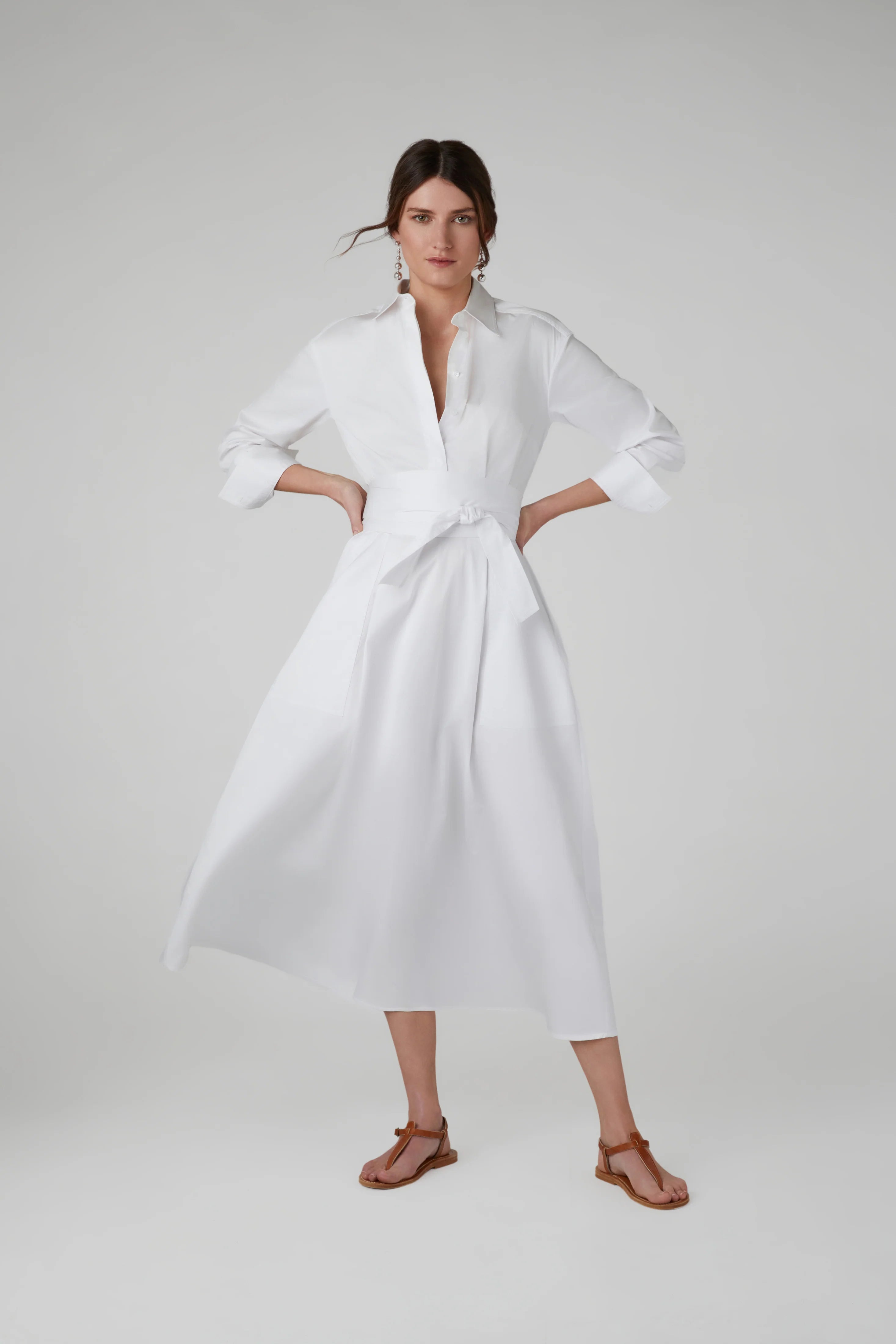 Jasper Conran "Blythe" Full Skirt Shirt Dress in White