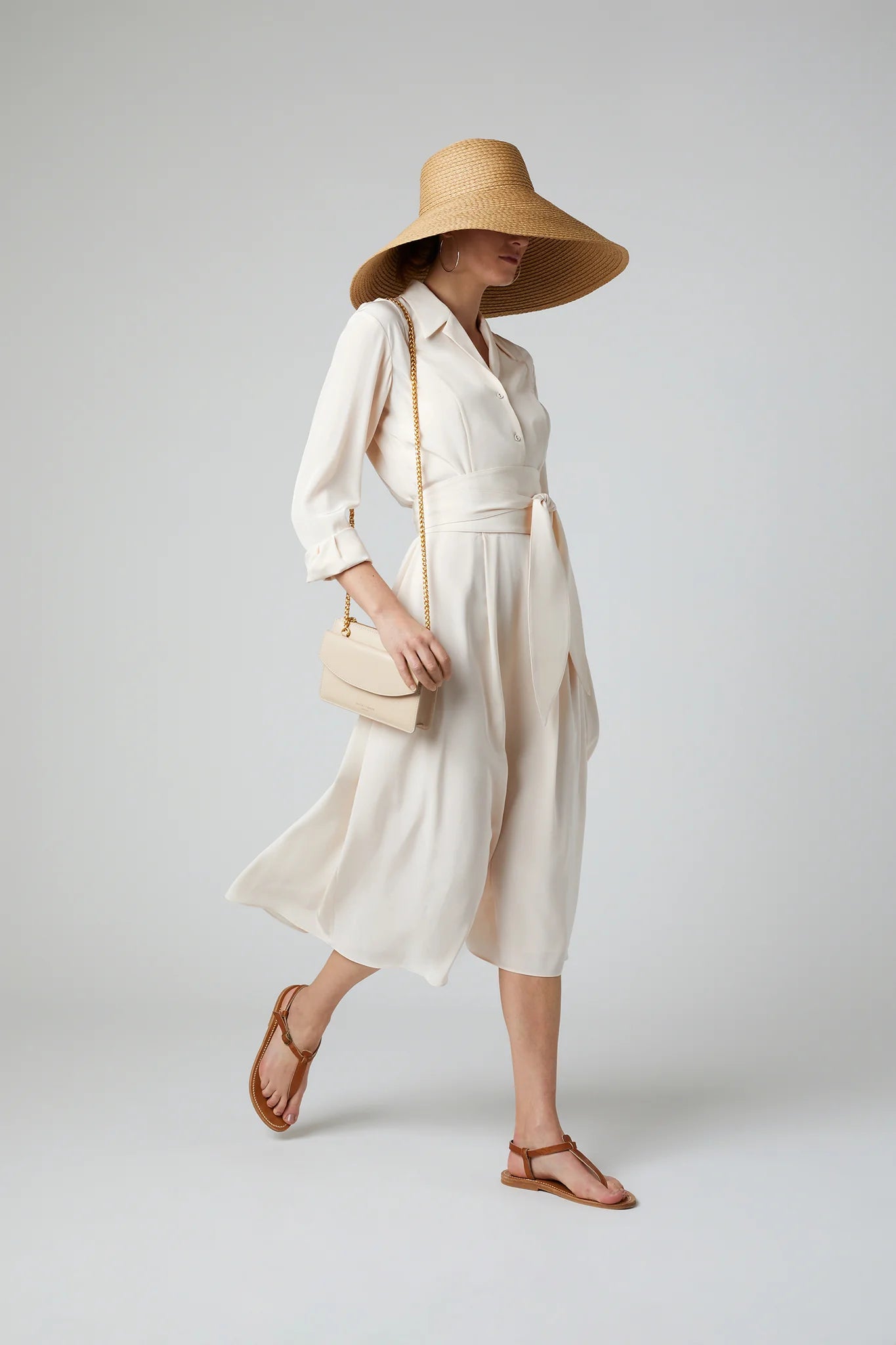 Jasper Conran "Francine" Leather Chain Clutch in Cream