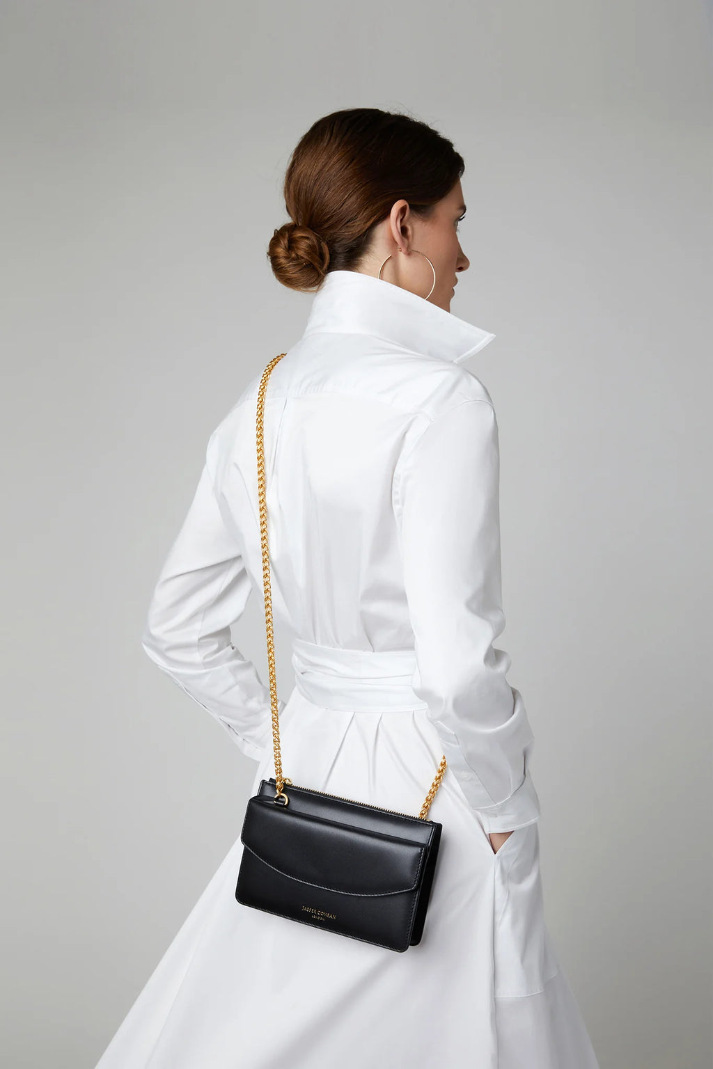 Jasper Conran "Francine" Leather Chain Clutch in Black