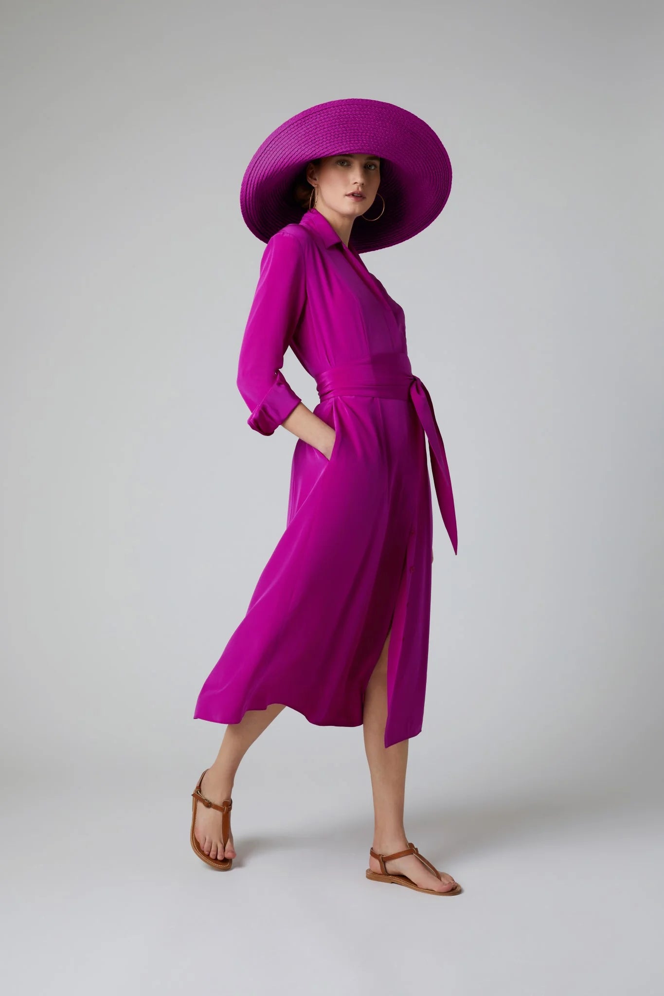 Jasper Conran "Eliza" Silk V Neck Dress in Pink