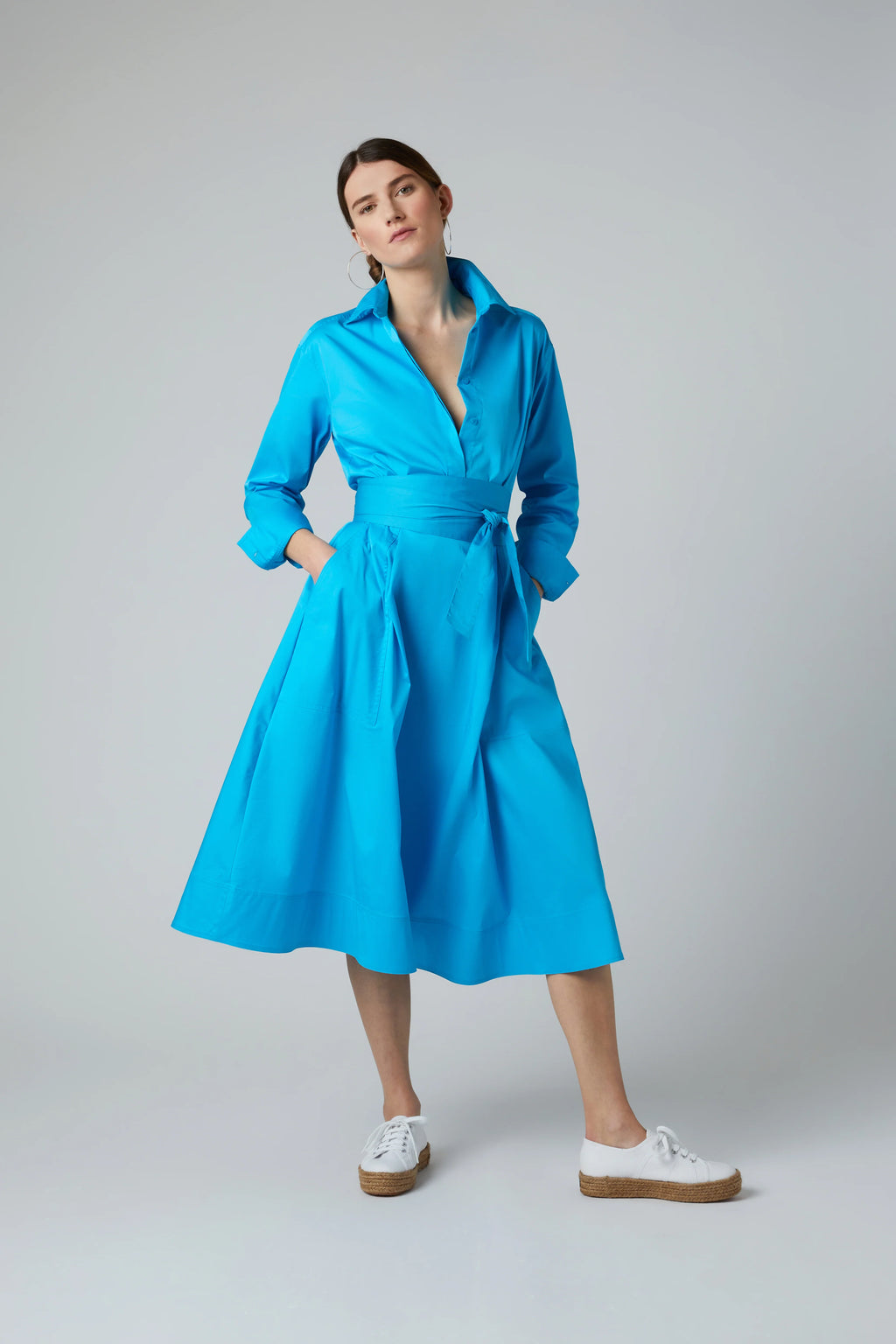 Jasper Conran "Blythe" Full Skirt Shirt Dress in Turquoise