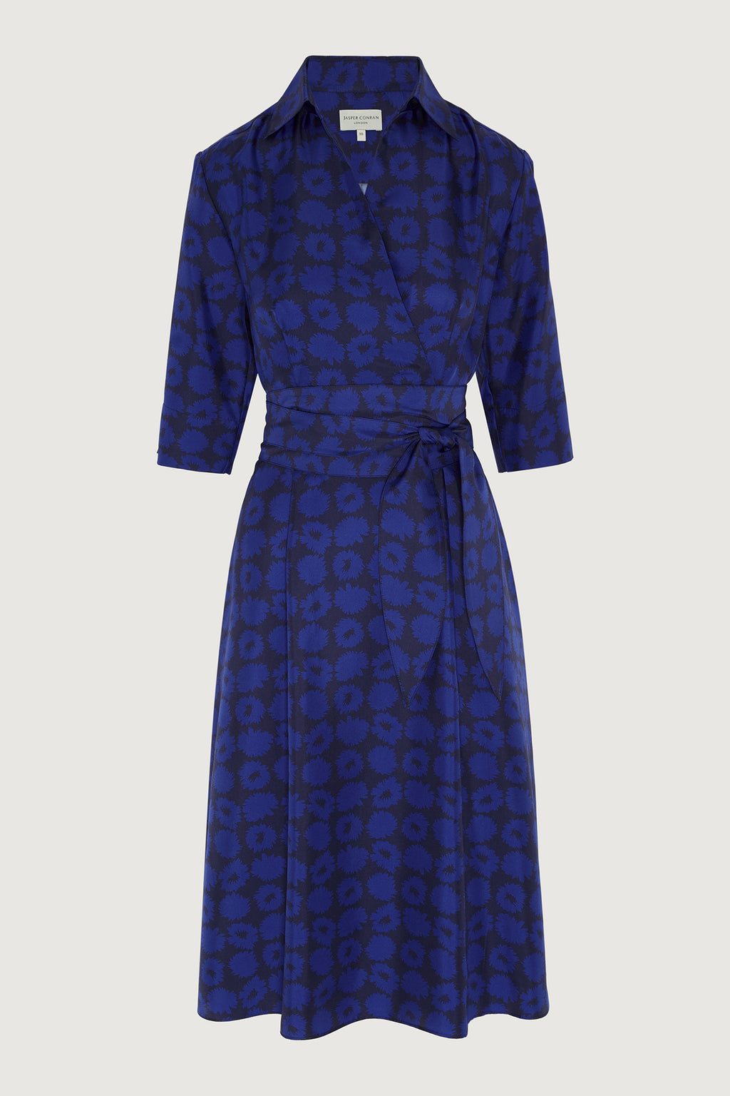 Jasper Conran "Florence" Printed Short Sleeve Silk Wrap Dress in Blue
