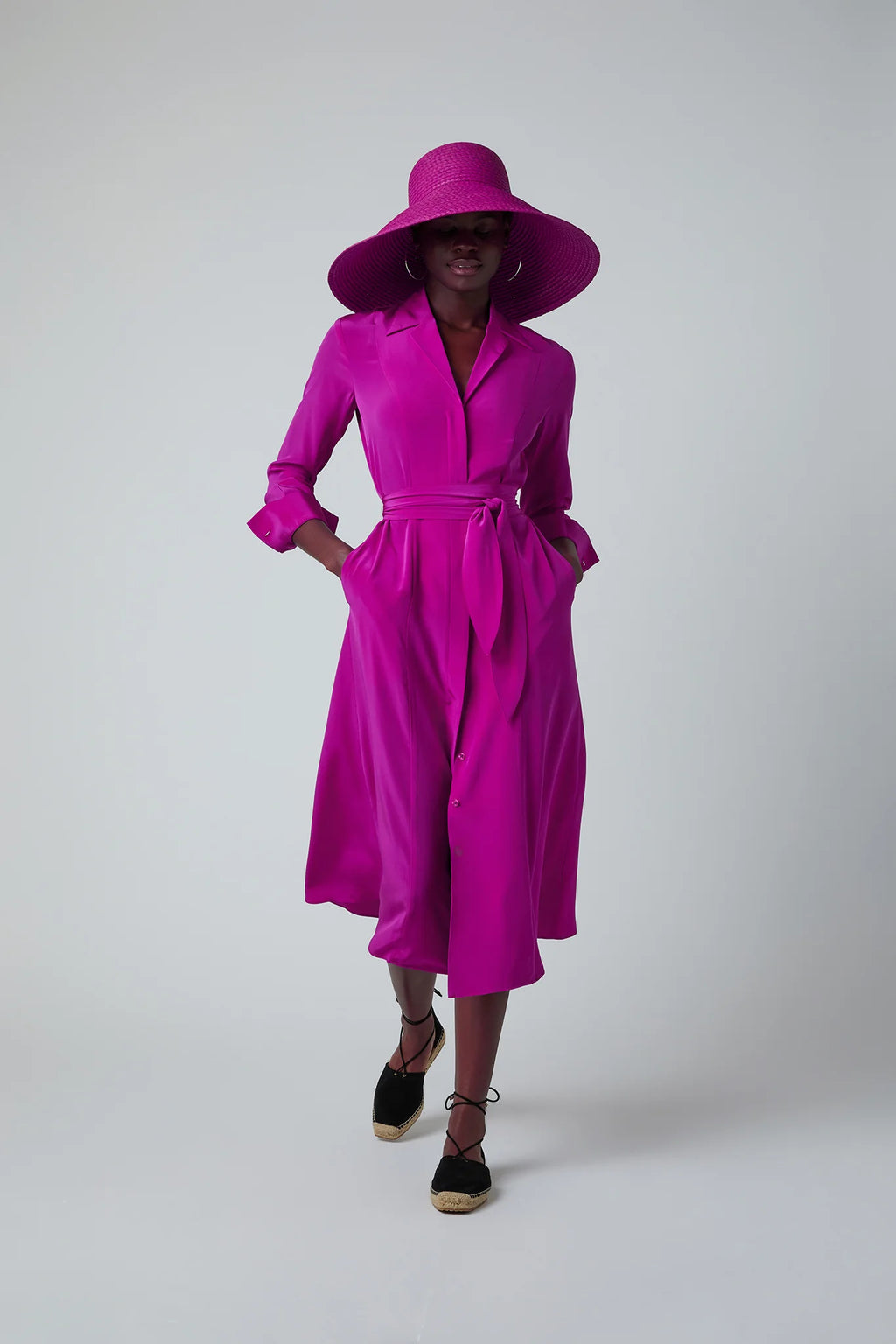 Jasper Conran "Eliza" Silk V Neck Dress in Pink