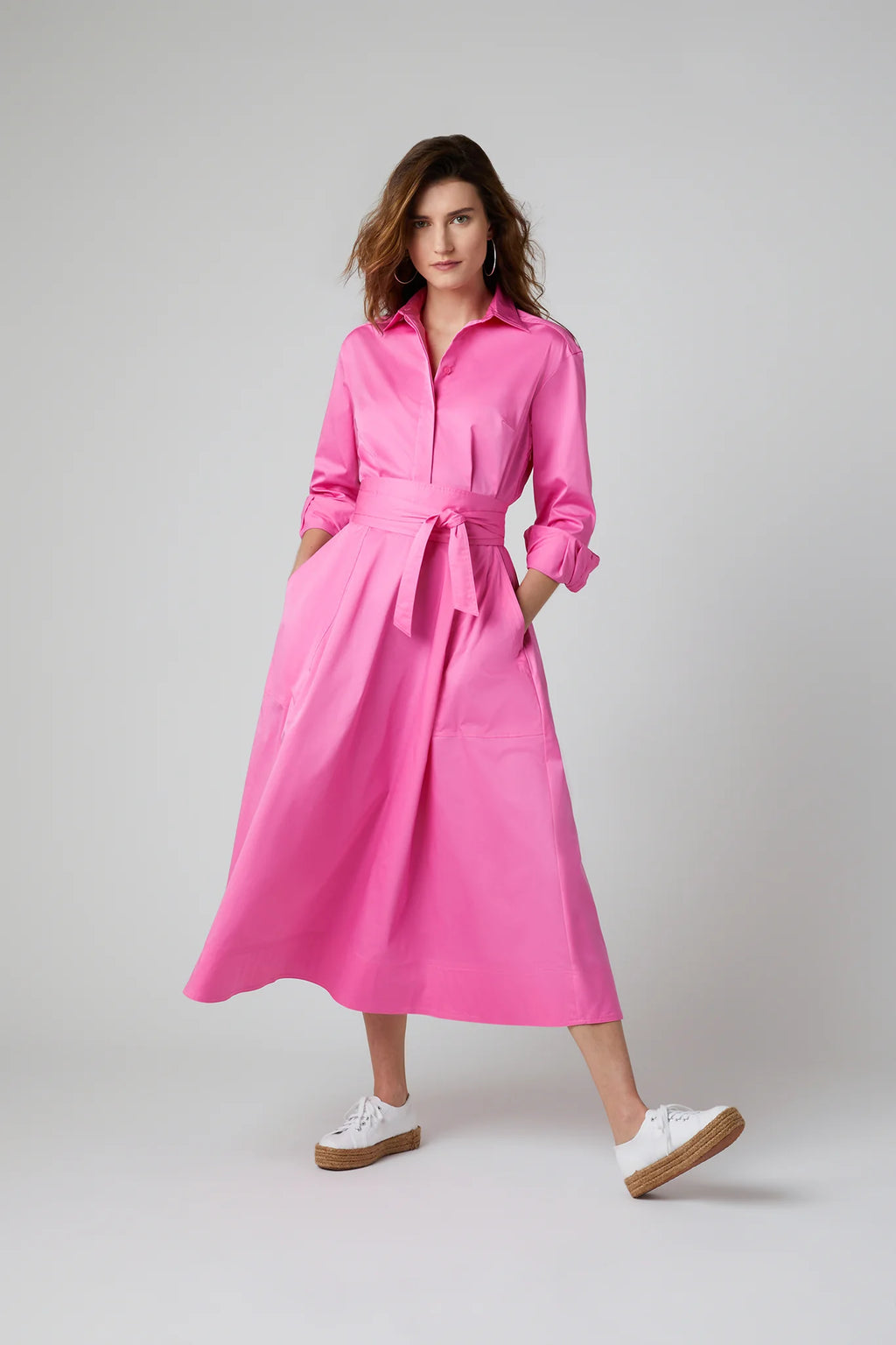 Jasper Conran "Blythe" Full Skirt Shirt Dress in Pink