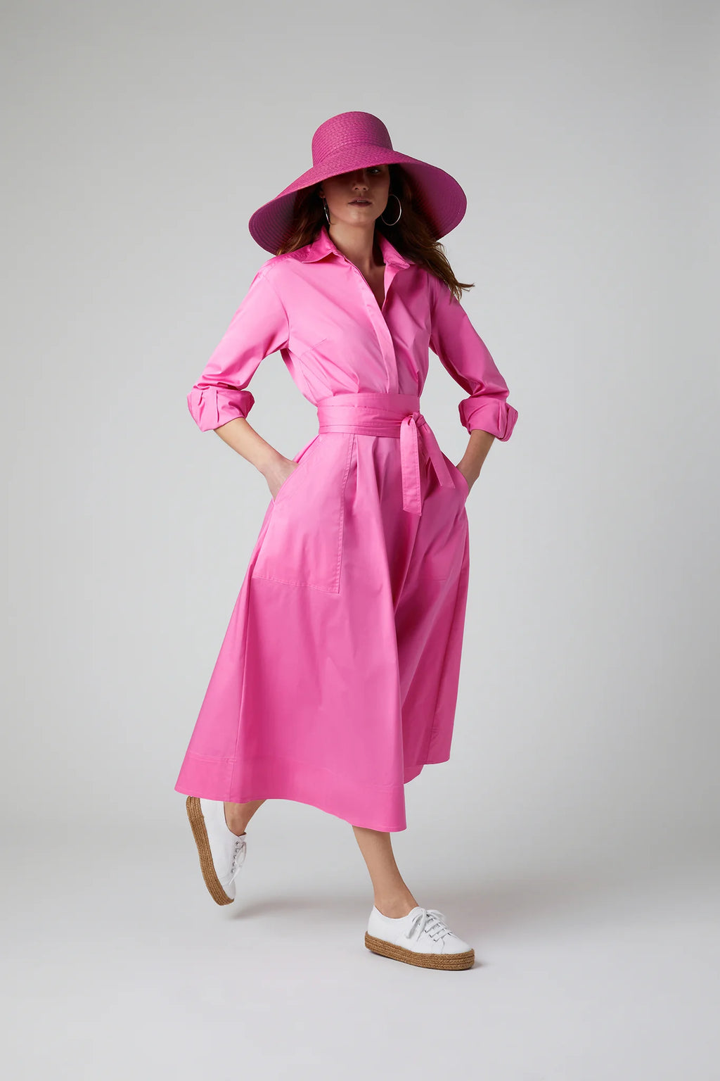 Jasper Conran "Blythe" Full Skirt Shirt Dress in Pink