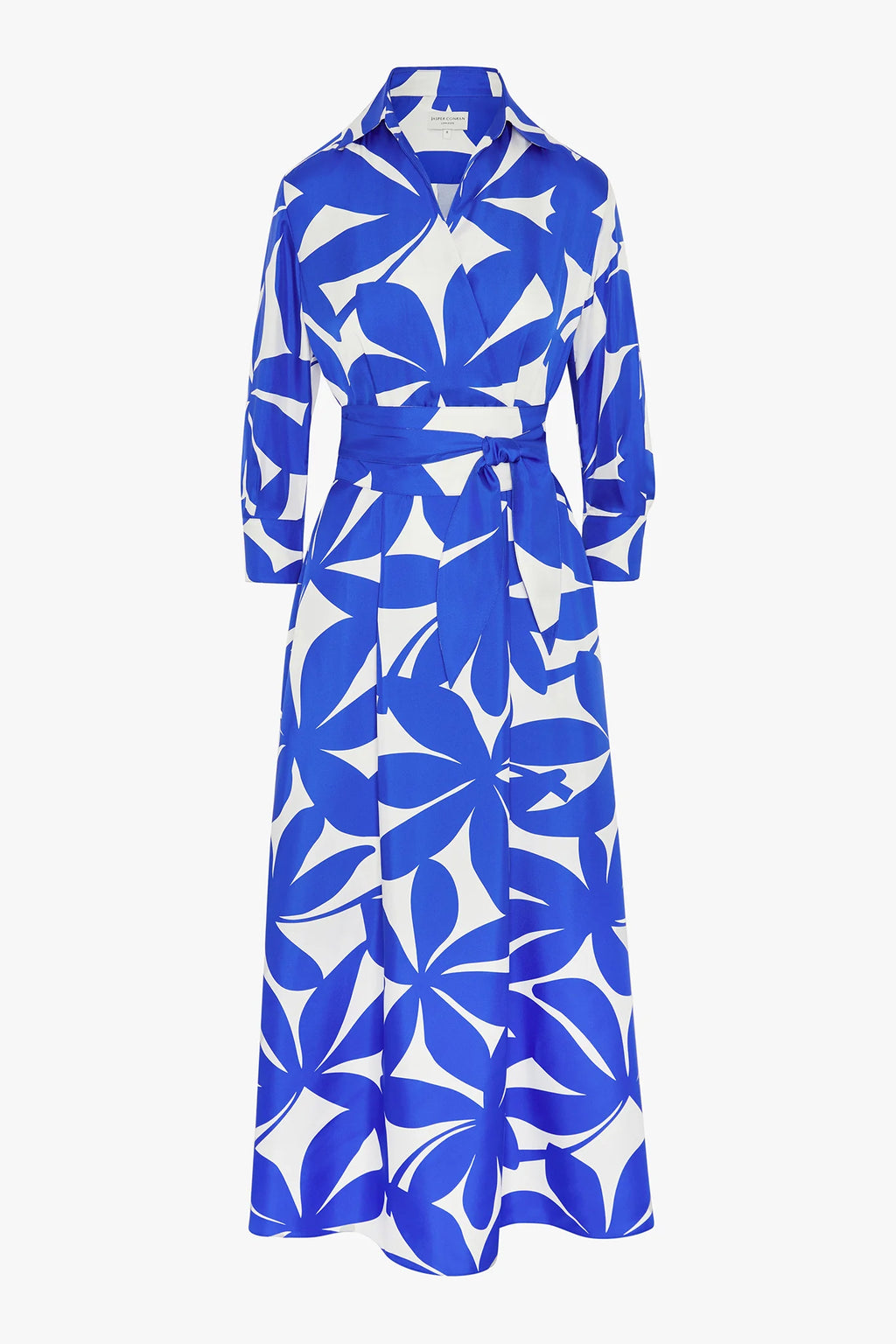 Jasper Conran "Celia" Printed Maxi Silk Wrap Dress Silk Twill in Blue