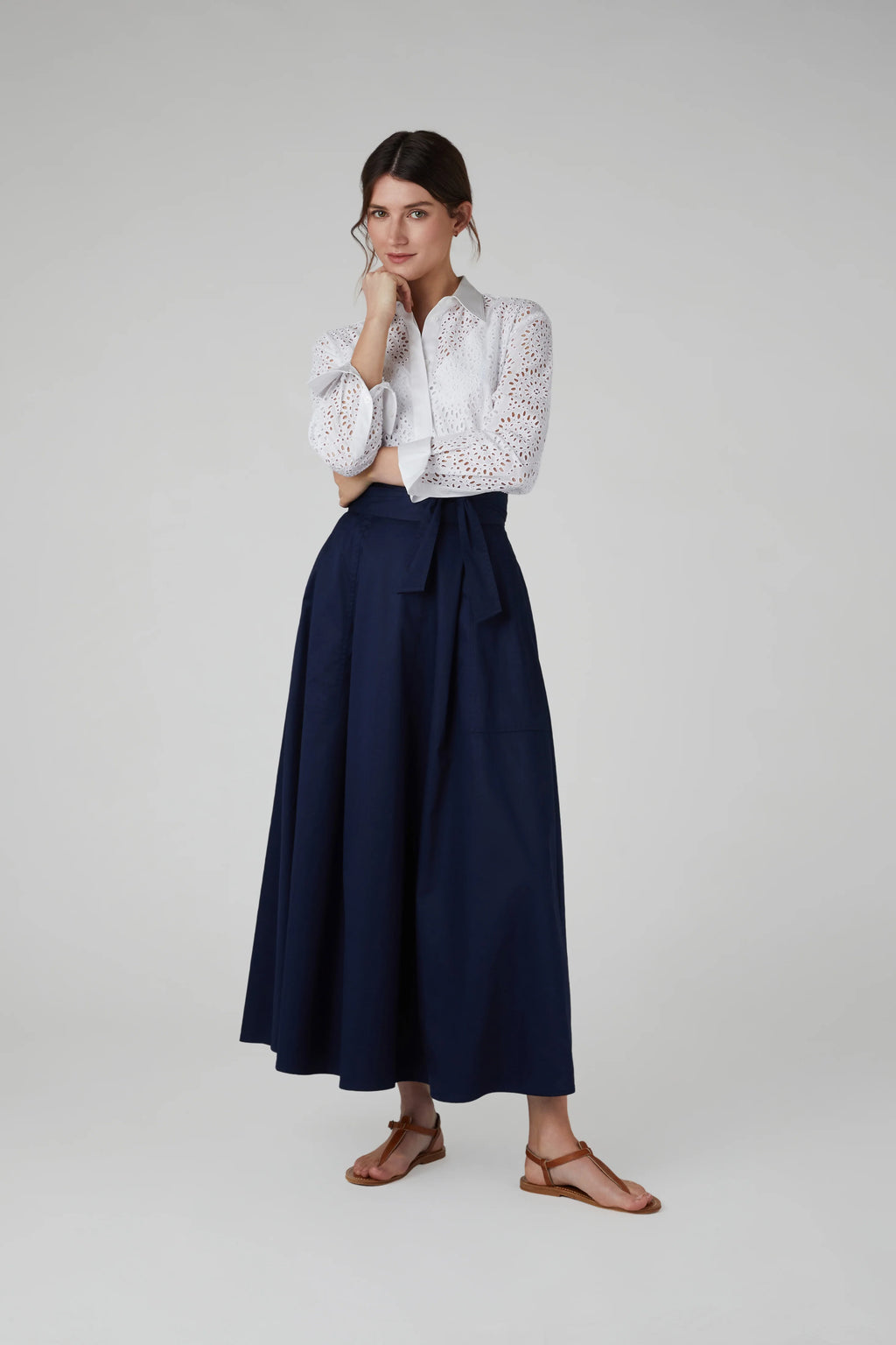 Jasper Conran "Florry" Maxi Full Skirt Cotton in Navy
