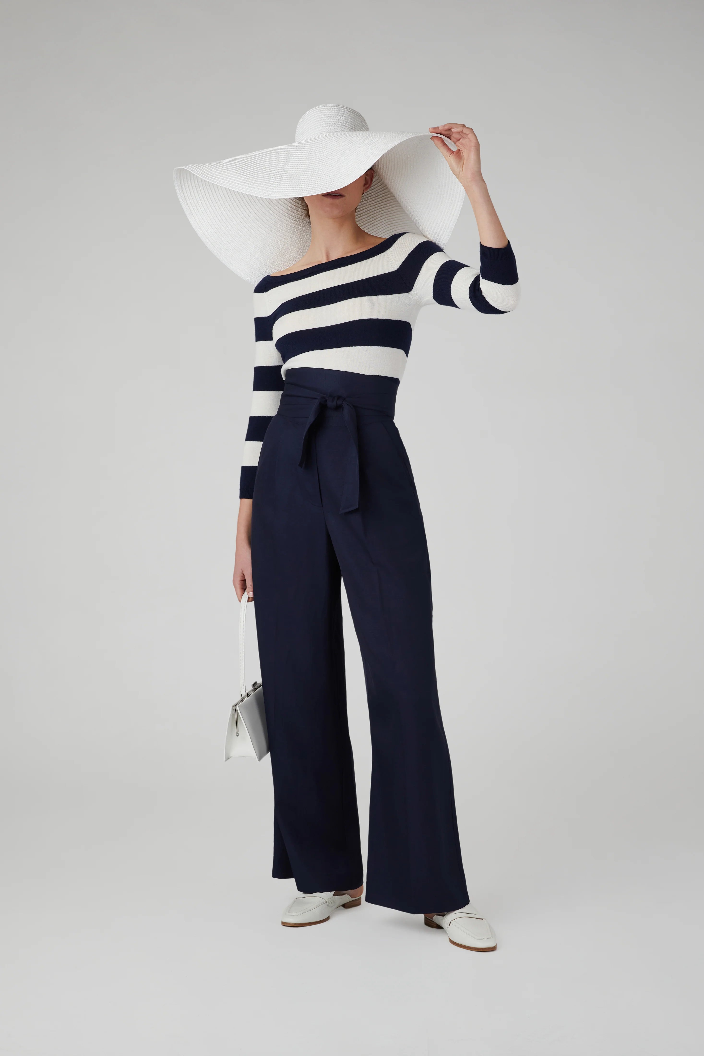 Jasper Conran "Hannah" Wide Leg Linen Blend Trouser in Navy