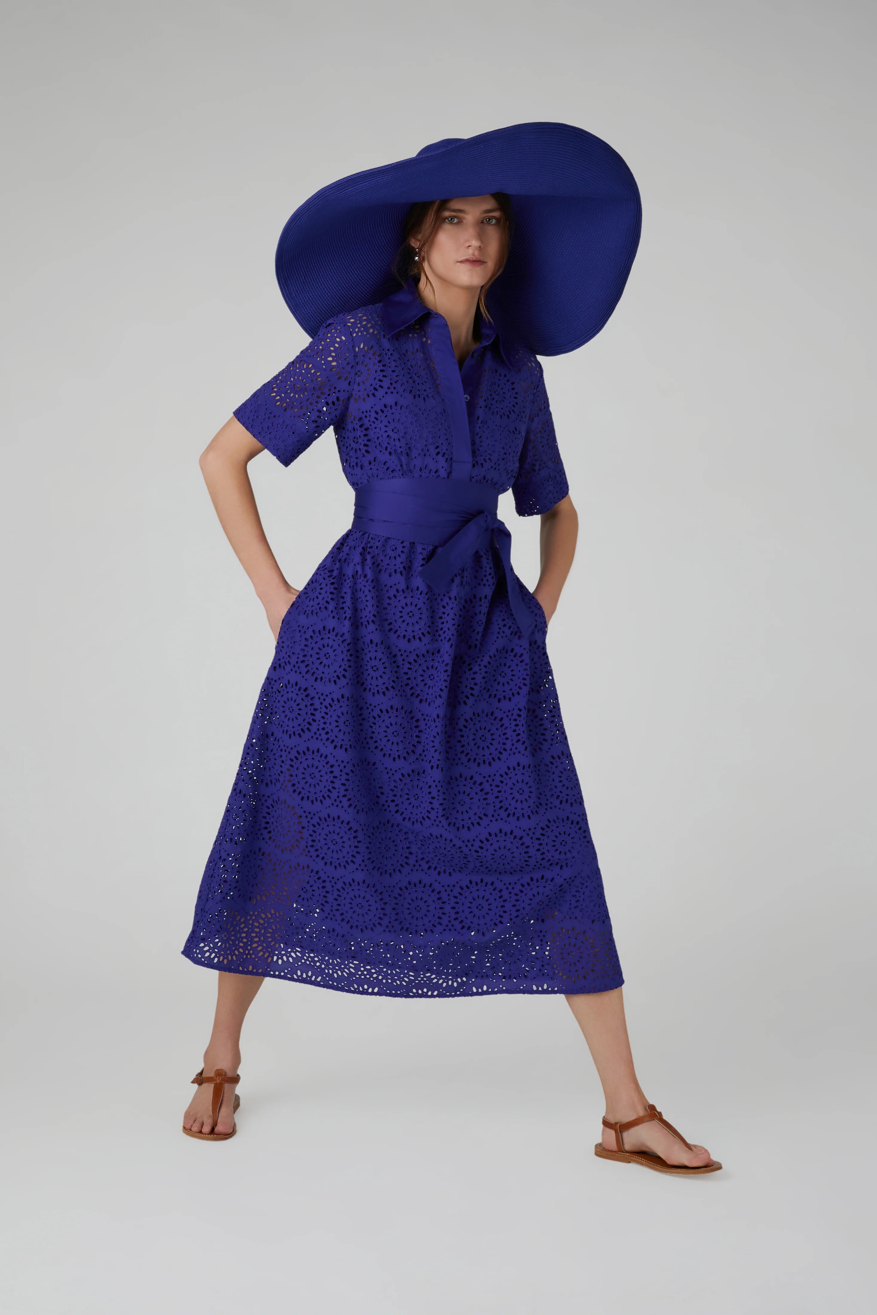 Jasper Conran "Daria" Broderie Dress in Blue