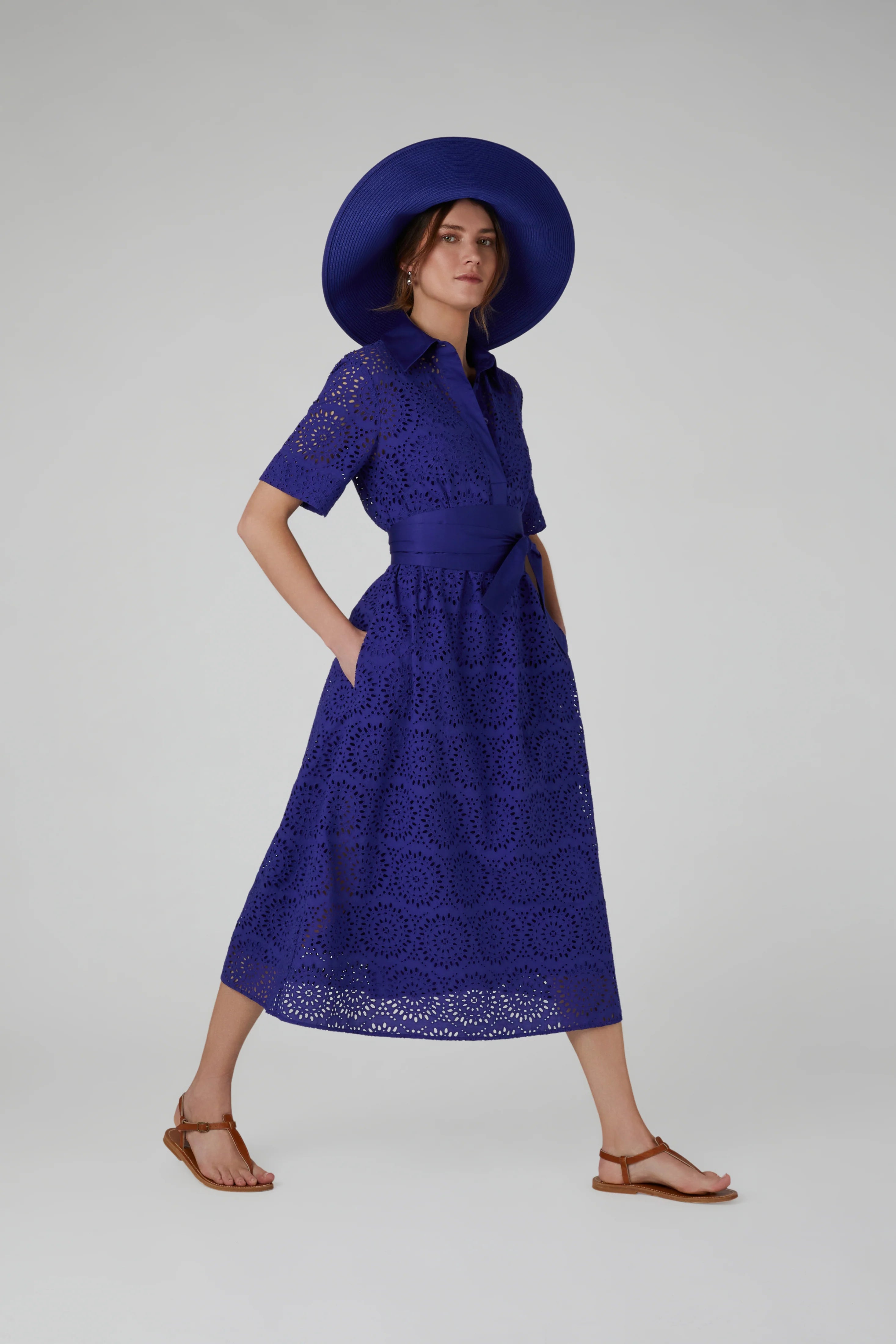 Jasper Conran "Daria" Broderie Dress in Blue