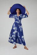 Hilary V Neck Printed Georgette Maxi Dress in Blue