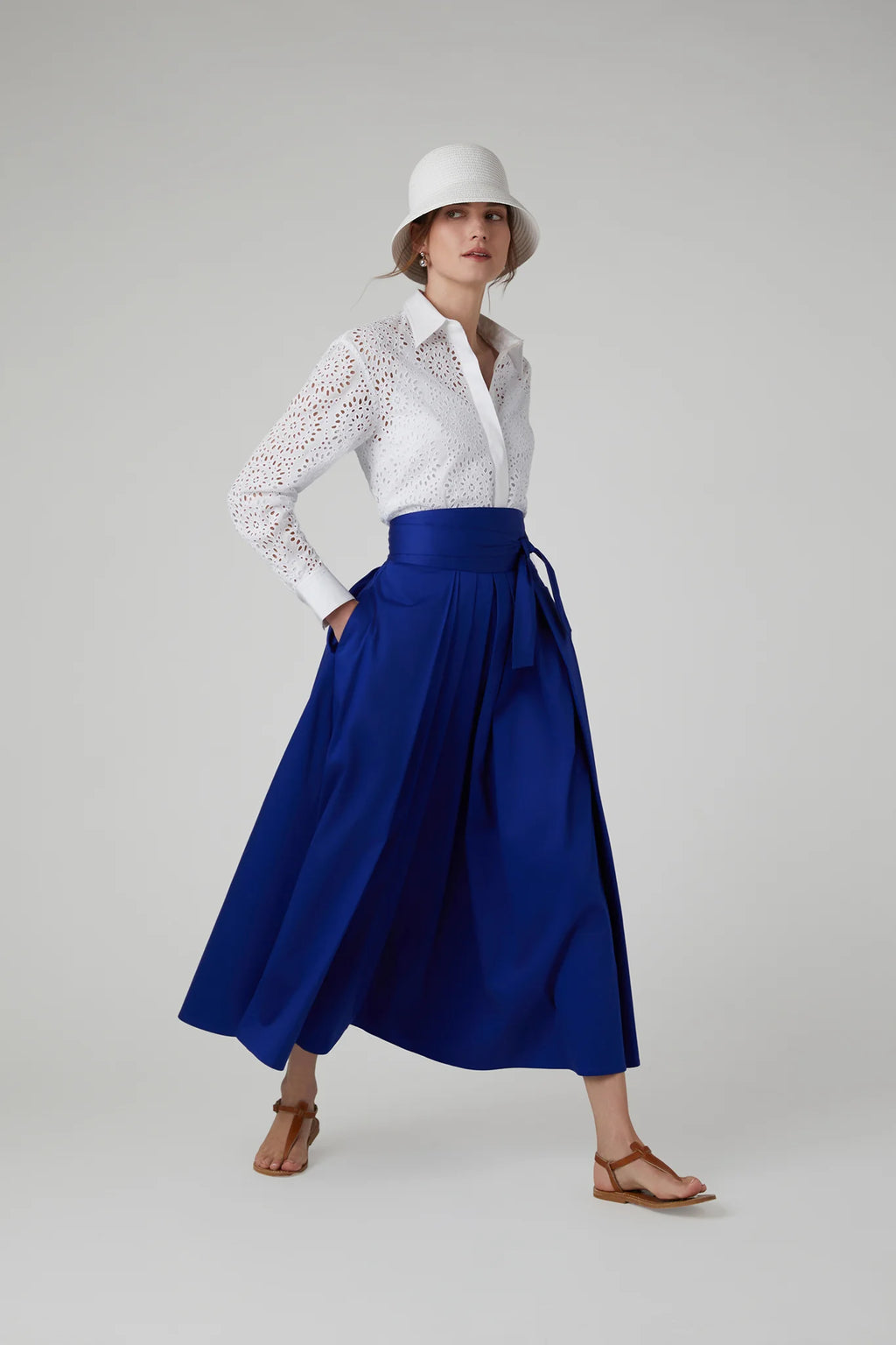 Jasper Conran "Henrietta" Inverted Pleat Skirt in Blue