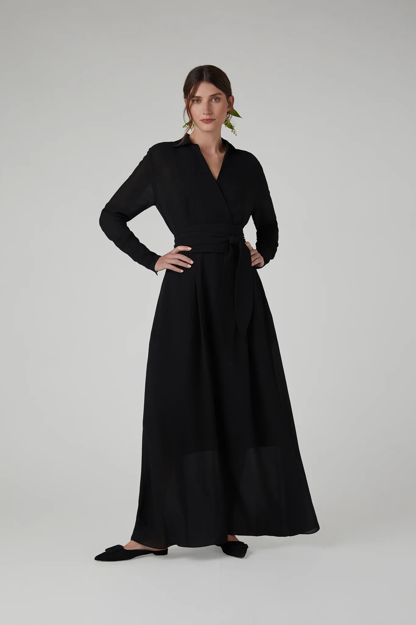Jasper Conran "Hester" Georgette Maxi Wrap Dress in Black