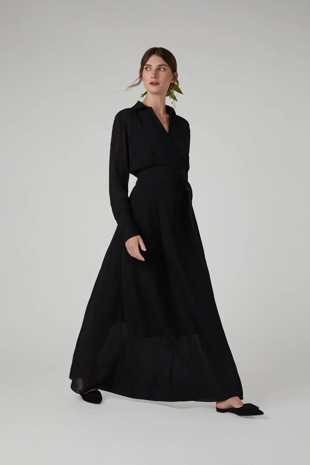Jasper Conran "Hester" Georgette Maxi Wrap Dress in Black