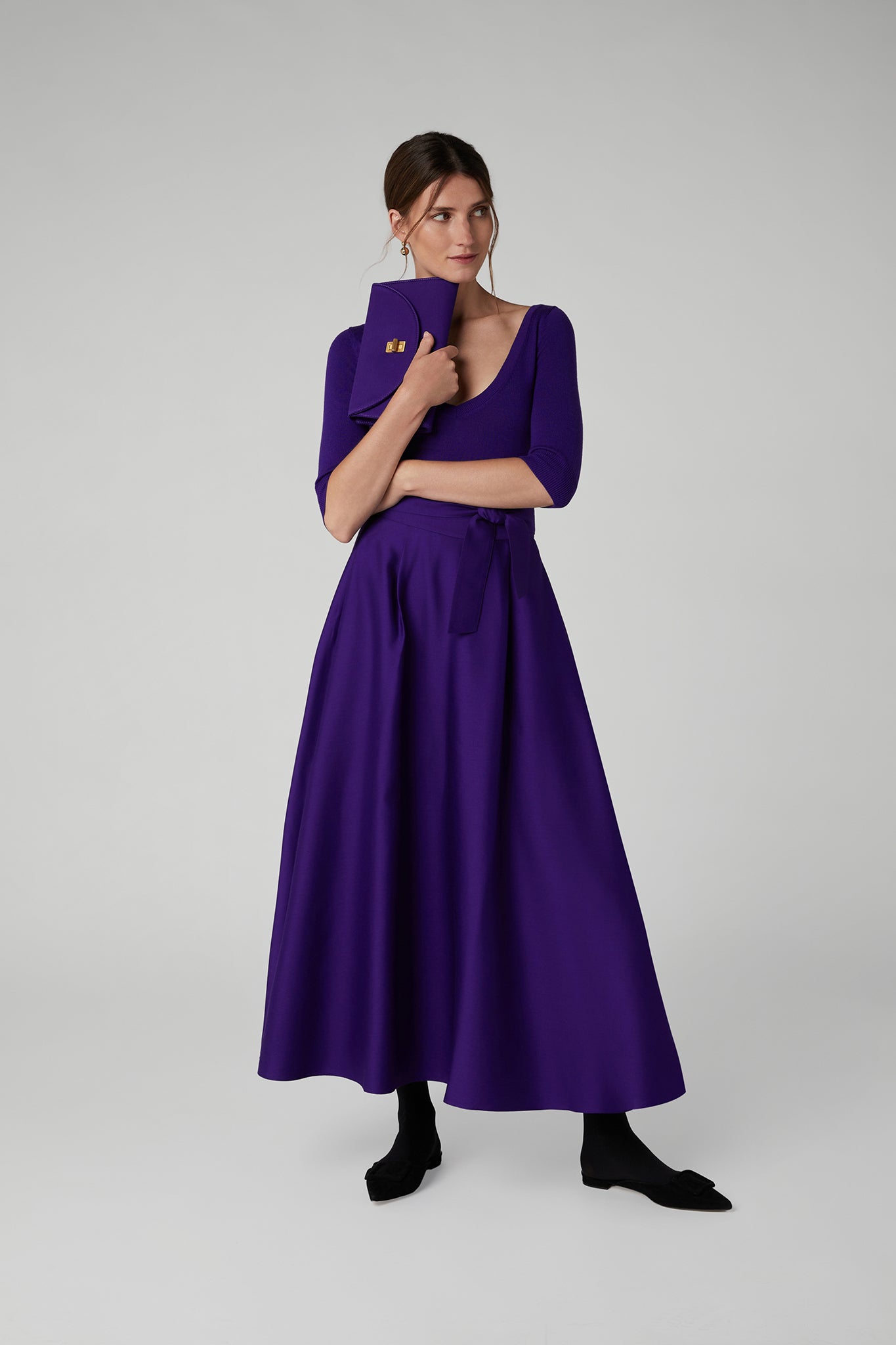 Jasper Conran "Gwen" Wool Silk Skirt in Violet