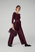 Jasper Conran "Imogen" Wool Silk Wide Leg Trousers in Berry