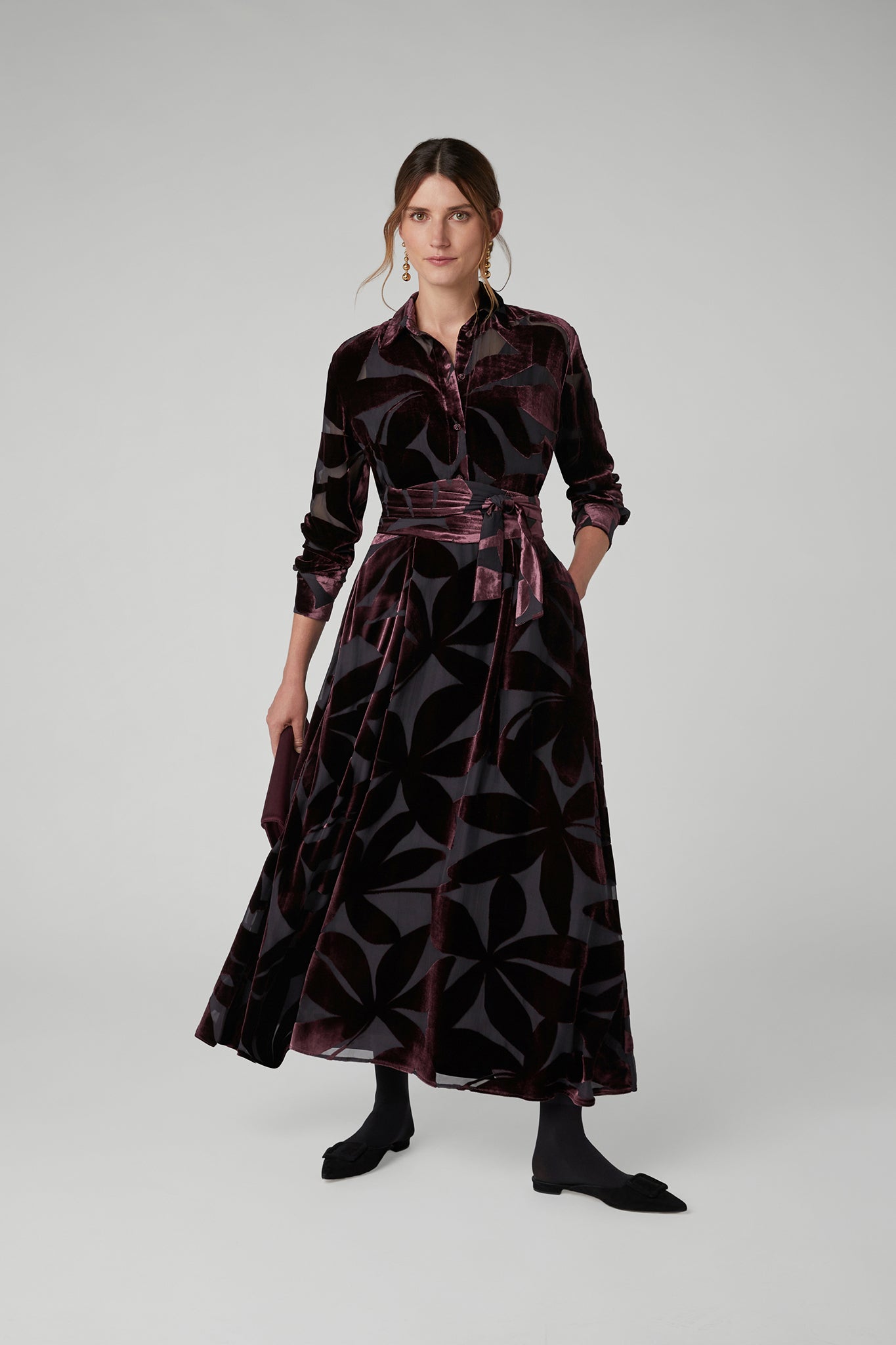 Jasper Conran "Idalia" Velvet Burn Out Maxi Skirt in Berry Floral