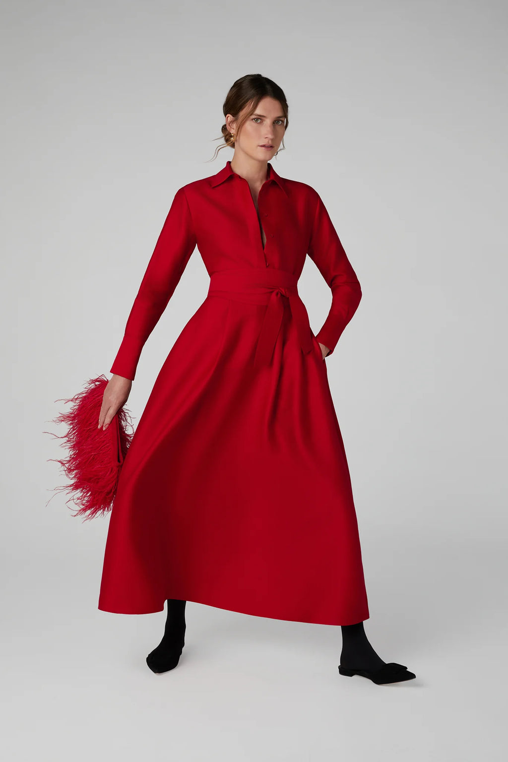 Jasper Conran "Inez" Ostrich Feather Clutch Bag in Red