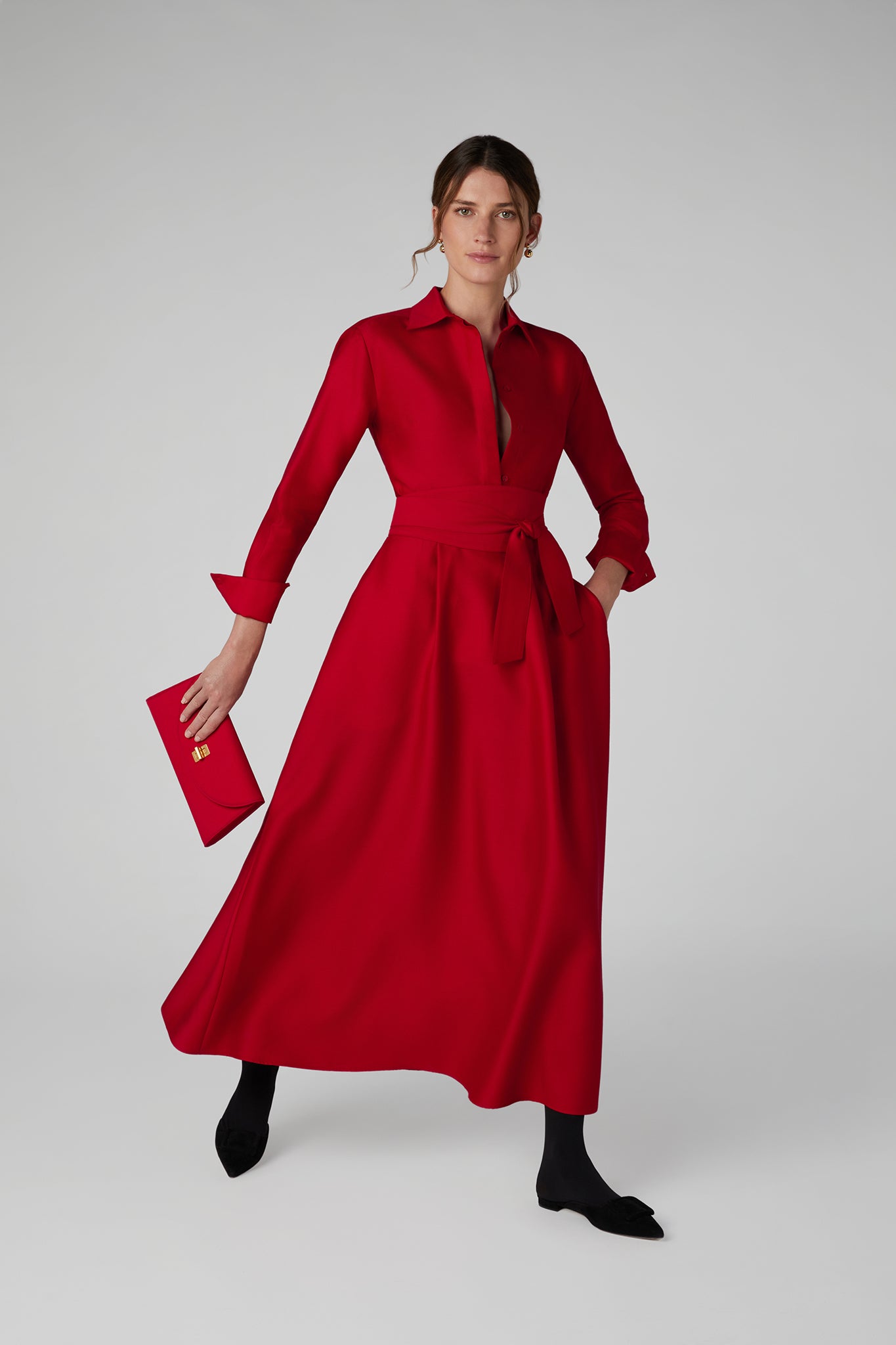 Jasper Conran "Gwen" Wool Silk Skirt in Red
