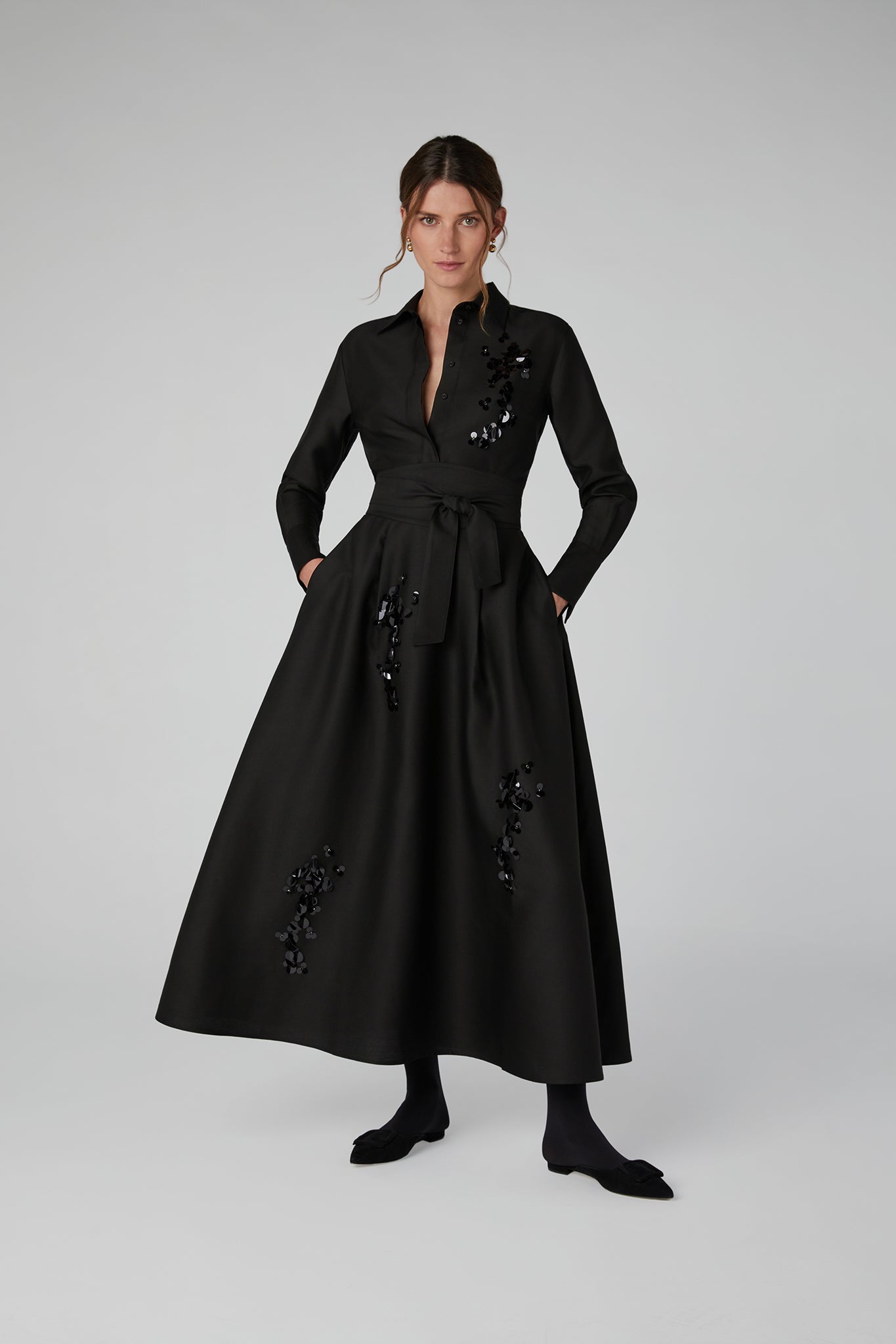 Jasper Conran "Imelda" Wool Silk Sequin Skirt in Black