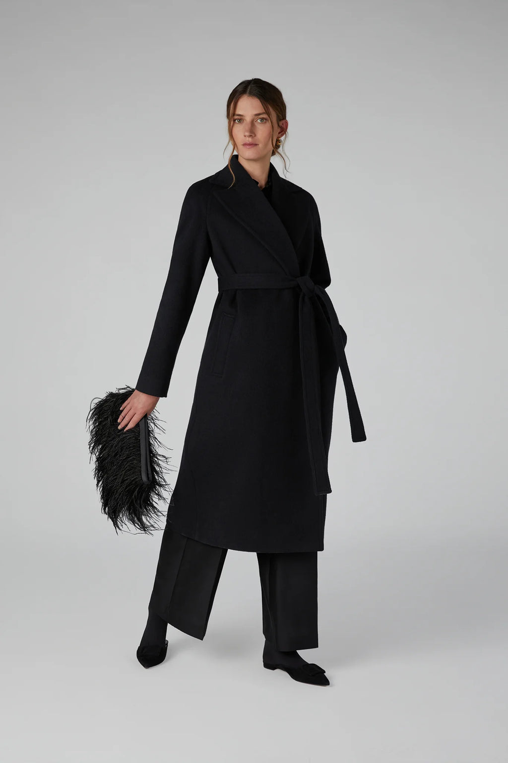 Jasper Conran "Geraldine" Wool Blend Long Coat in Black