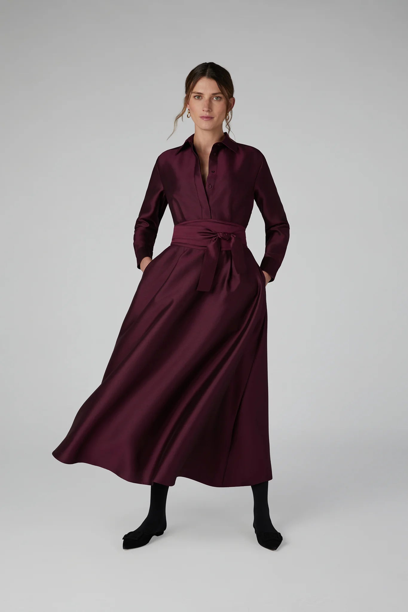 Jasper Conran "Isla" Wool Silk Shirt Dress in Berry
