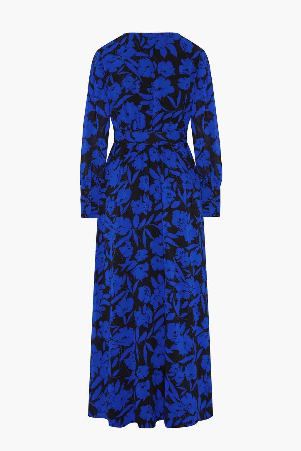 Jasper Conran "Ira" Printed Georgette Maxi V Neck Dress in Blue
