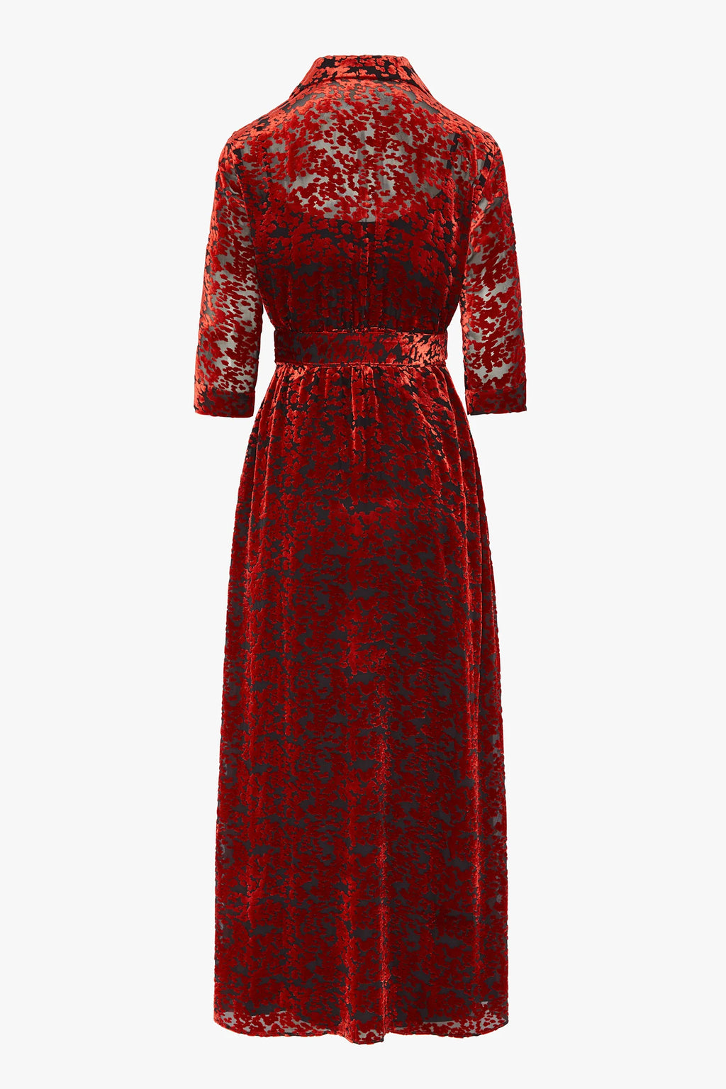 Jasper Conran "Iris" Velvet Devoré Wrap Dress in Red