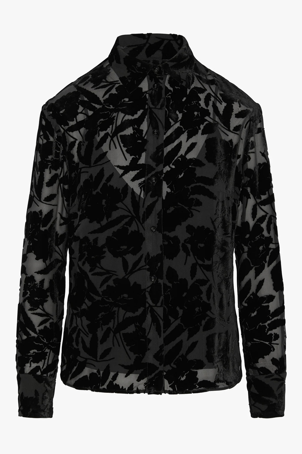 Jasper Conran "Idalia" Velvet Burn Out Shirt in Black Floral