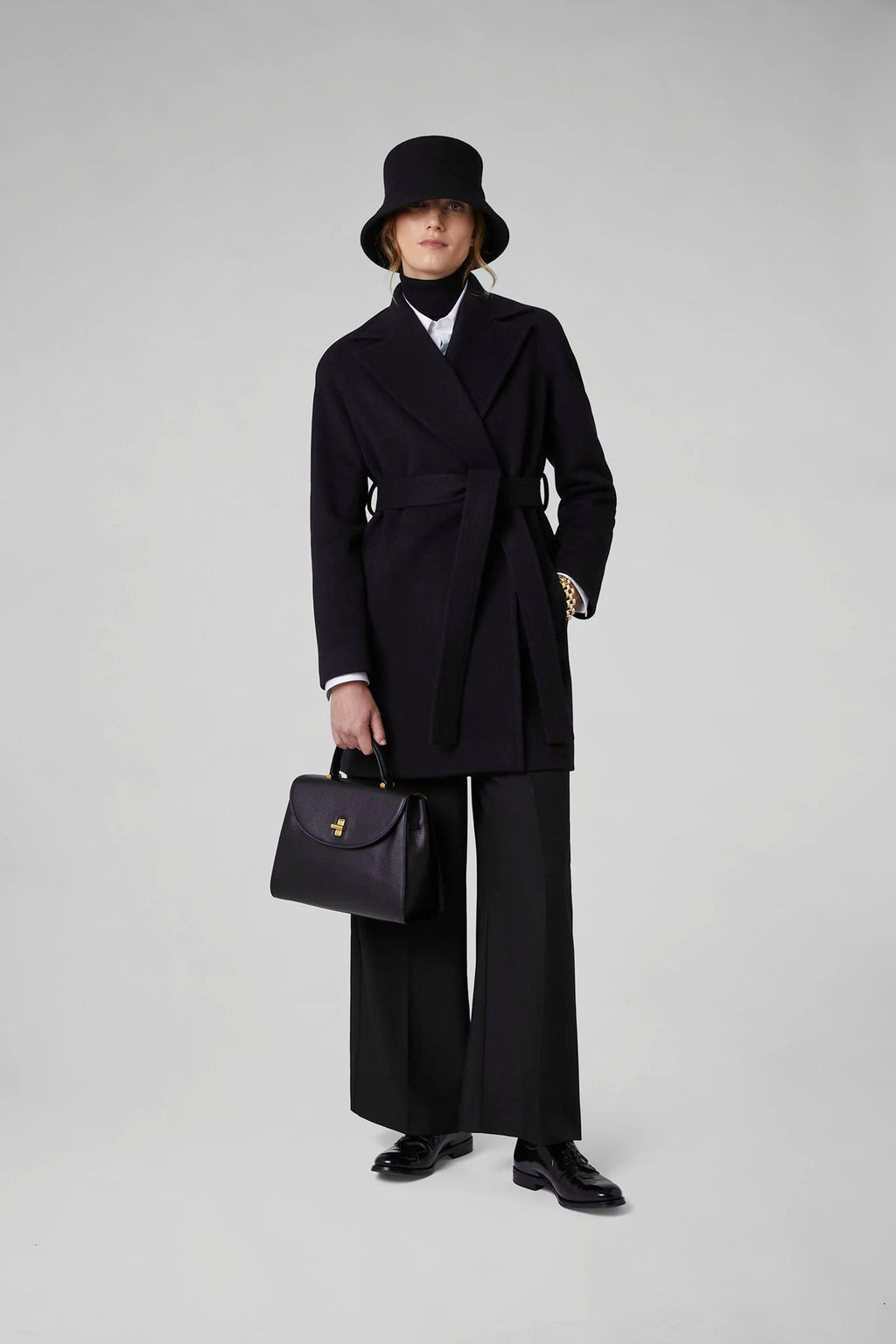 Jasper Conran "Geraldine" Wool Blend Mid-Length Coat in Black