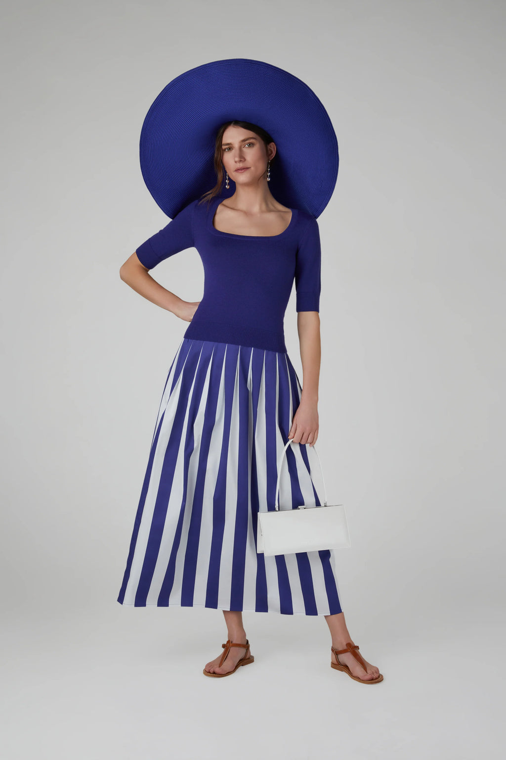 Jasper Conran "Hope" Striped Skirt Cotton in Blue