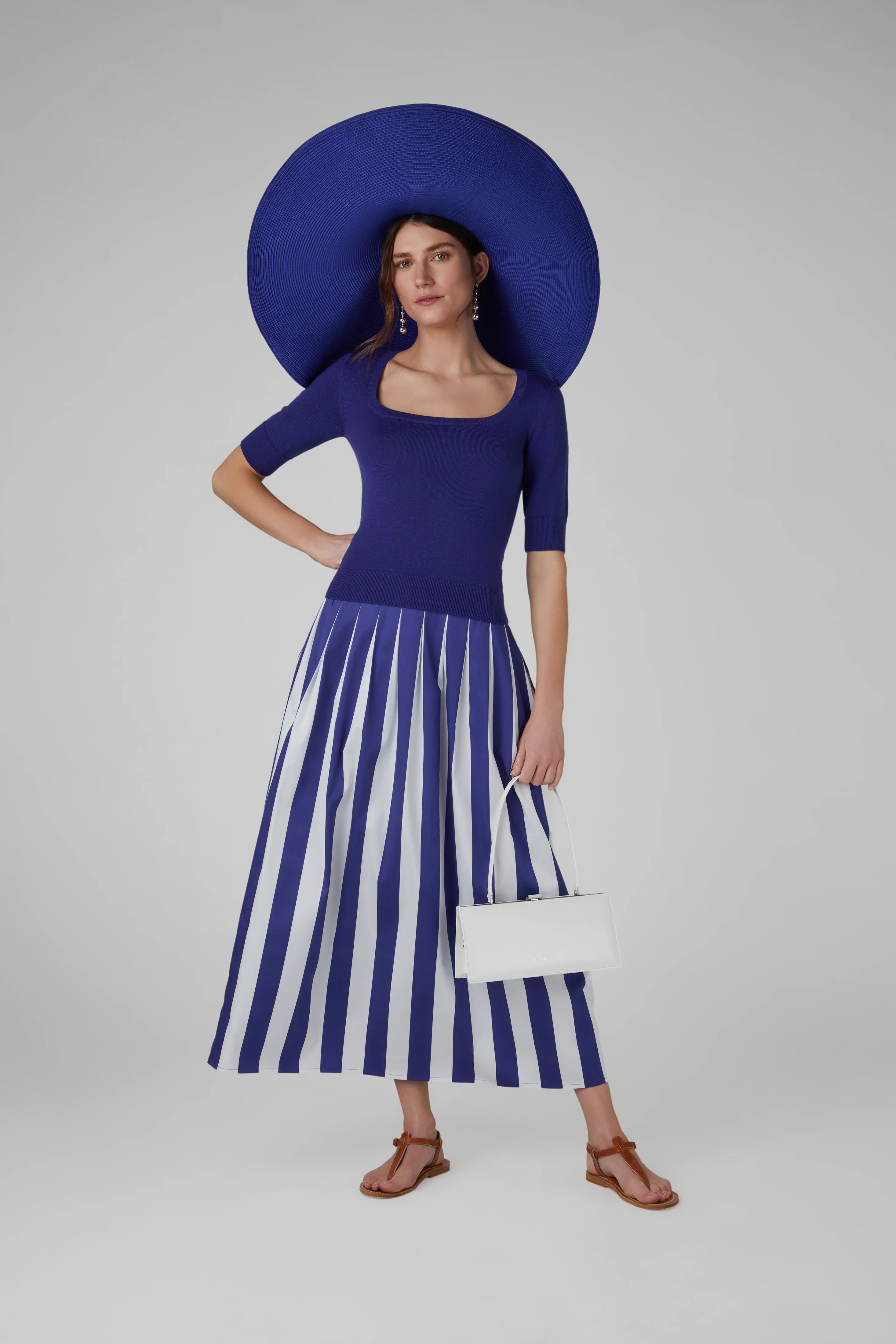 Jasper Conran "Hope" Striped Skirt Cotton in Blue
