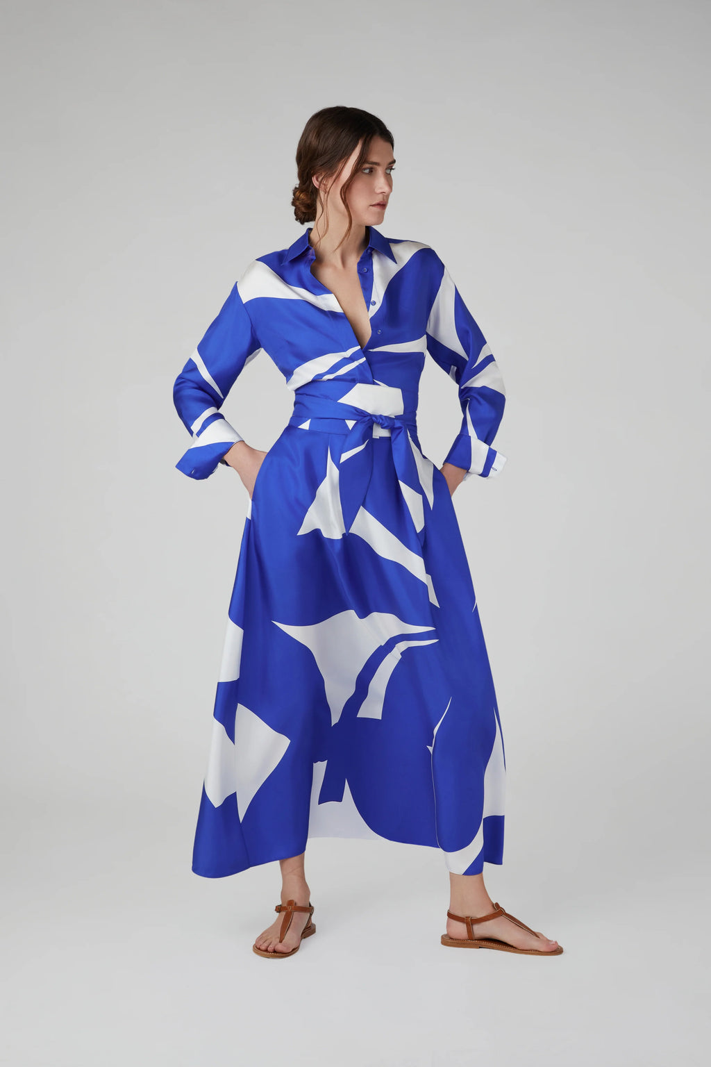 Jasper Conran "Gail" Silk Twill Printed Shirt in Blue