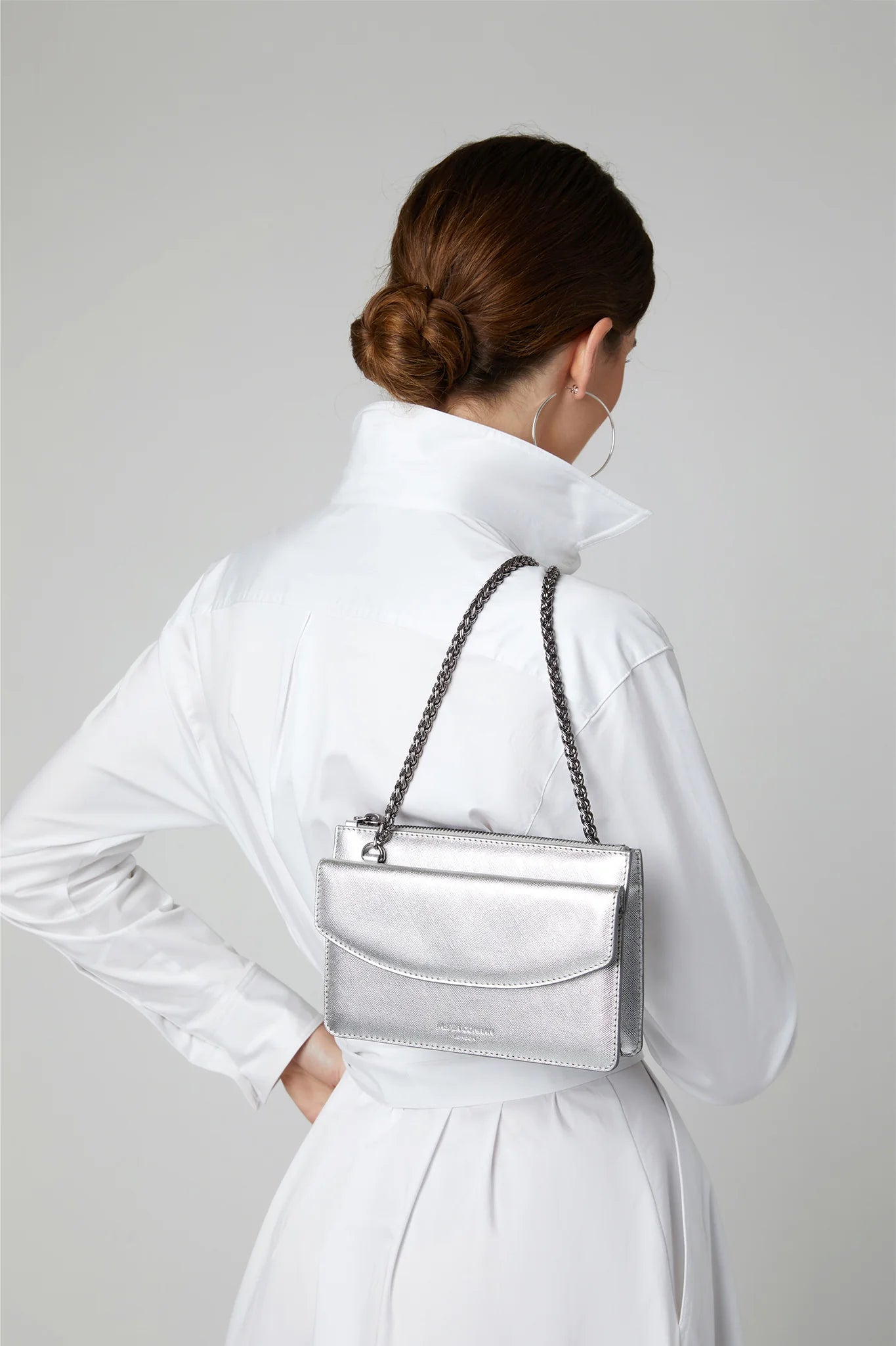 Jasper Conran "Francine" Leather Chain Clutch in Silver