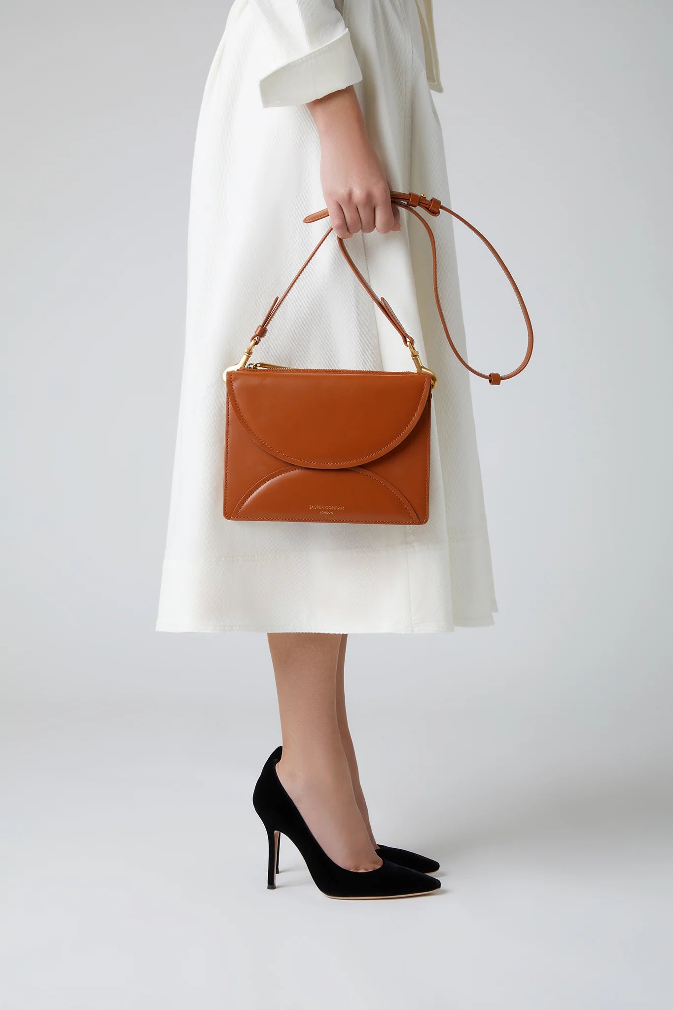 Jasper Conran "Darcey" Leather Double Flap Cross Body Bag in Tan