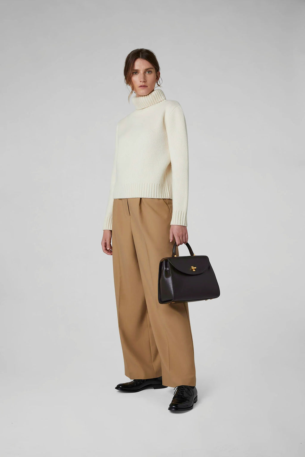 Jasper Conran "Gigi" Leather Top Handle Grab Bag in Chocolate