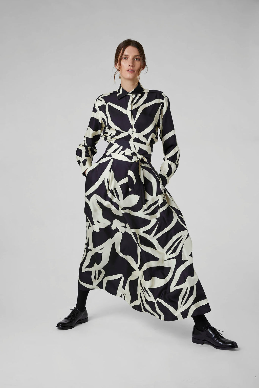 Jasper Conran "Gail" Silk Twill Printed Maxi Skirt in Black